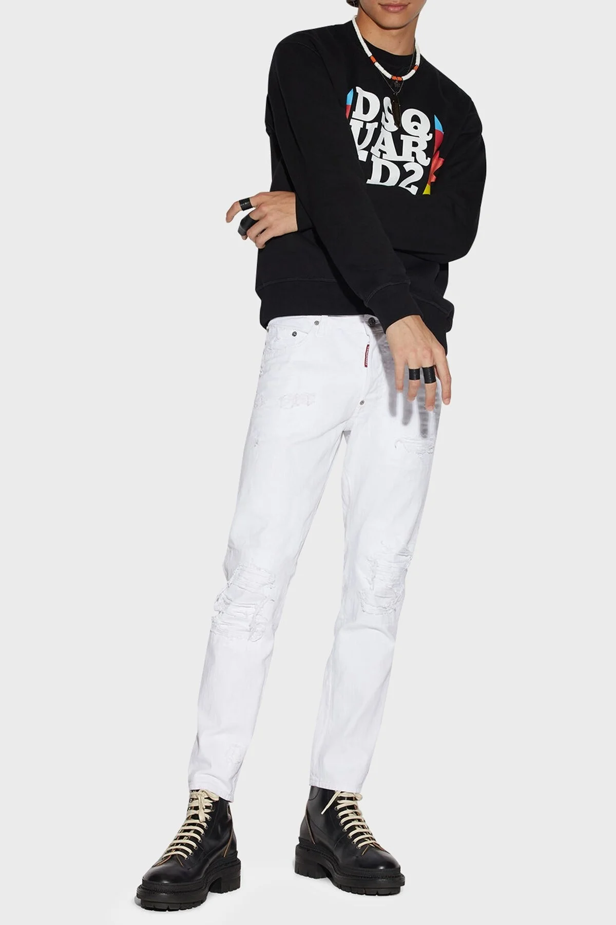 Dsquared2 Pamuklu Düşük Bel Dar Paça Skinny Fit SkaterJeans Erkek Kot Pantolon S74LB1278 STN833 100 BEYAZ - 1