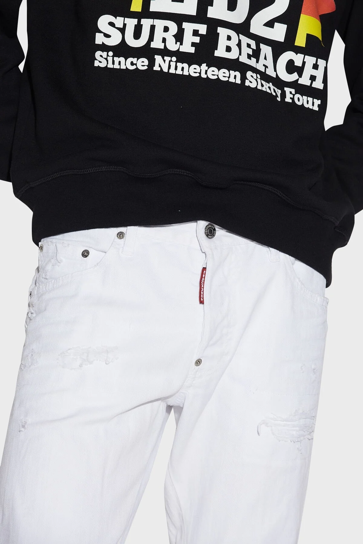 Dsquared2 Pamuklu Düşük Bel Dar Paça Skinny Fit SkaterJeans Erkek Kot Pantolon S74LB1278 STN833 100 BEYAZ - 3