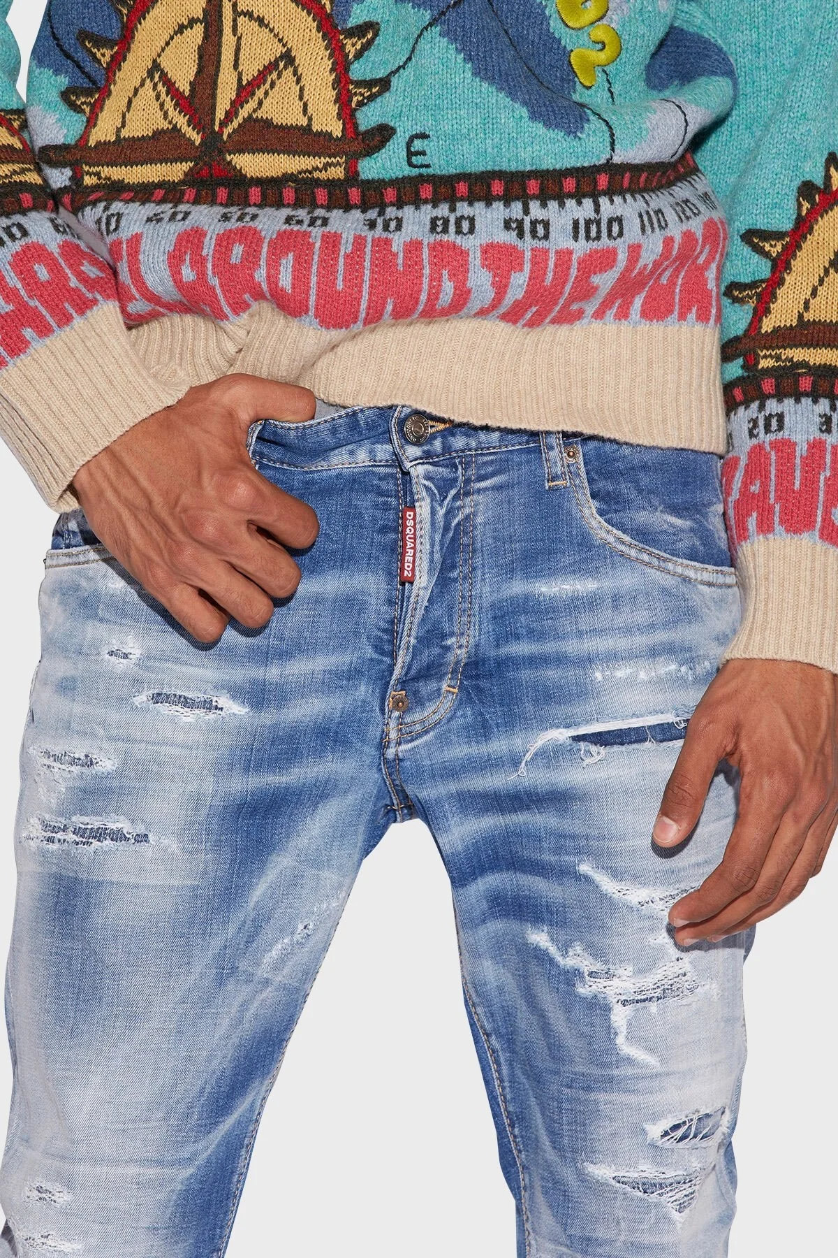 Dsquared2 Pamuklu Düşük Bel Dar Paça Slim Fit Skater Jeans Erkek Kot Pantolon S71LB1121 S30342 470 LACİVERT - 3