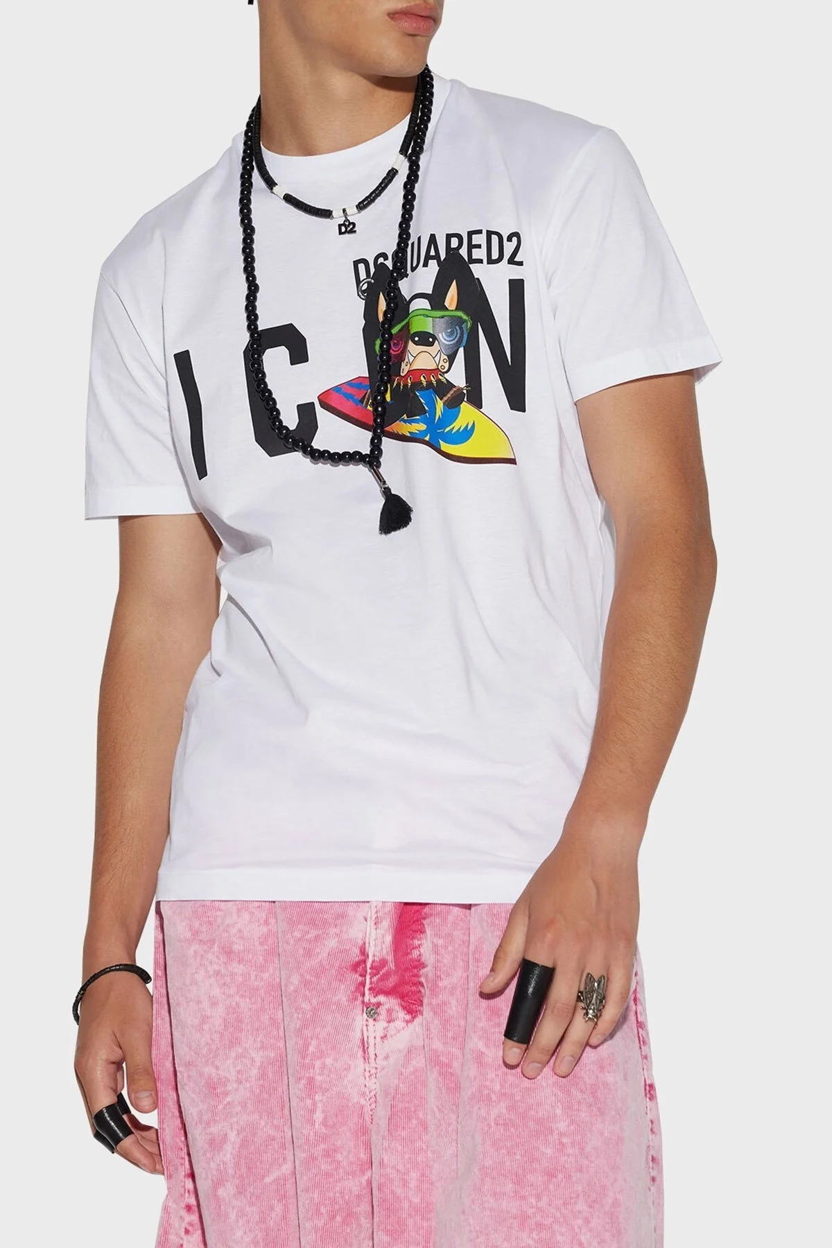 Dsquared2 Pamuklu Slim Fit Sıfır Yaka Erkek T Shirt S79GC0064 S23009 100 BEYAZ - 1