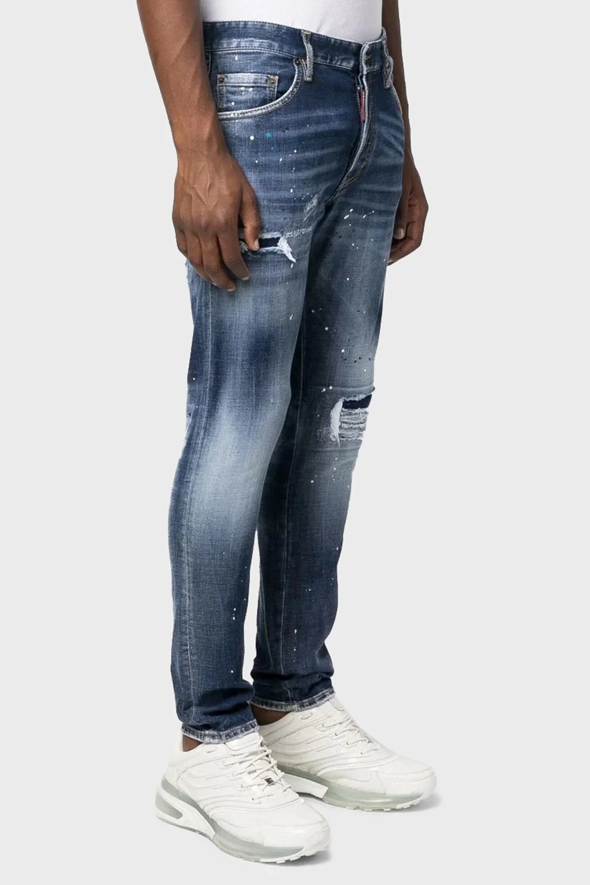 Dsquared2 Pamuklu Yırtık Detaylı Düşük Bel Skinny Skater Jeans Erkek Kot Pantolon S71LB1137 S30664 470 LACİVERT - 2