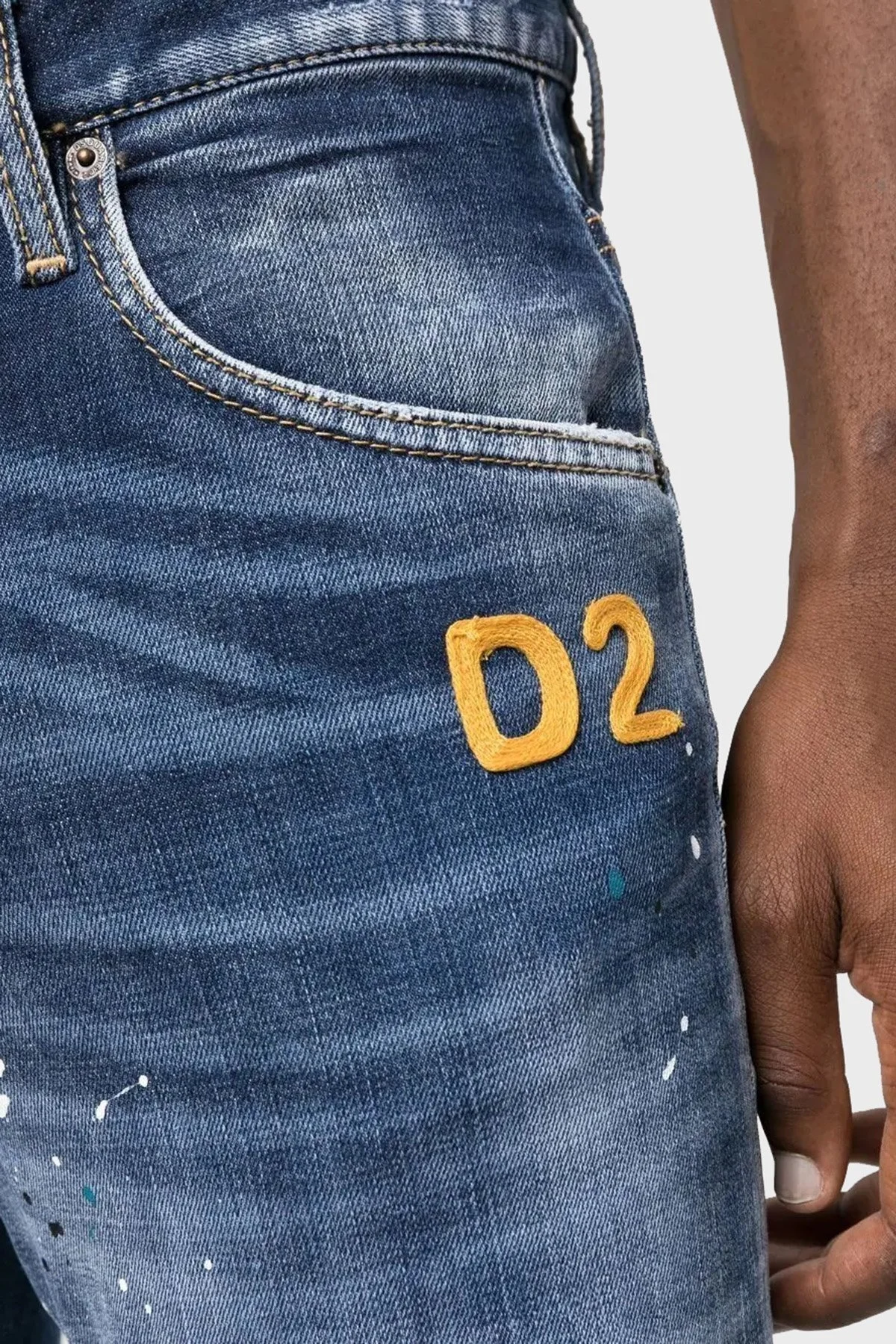 Dsquared2 Pamuklu Yırtık Detaylı Düşük Bel Skinny Skater Jeans Erkek Kot Pantolon S71LB1137 S30664 470 LACİVERT - 4