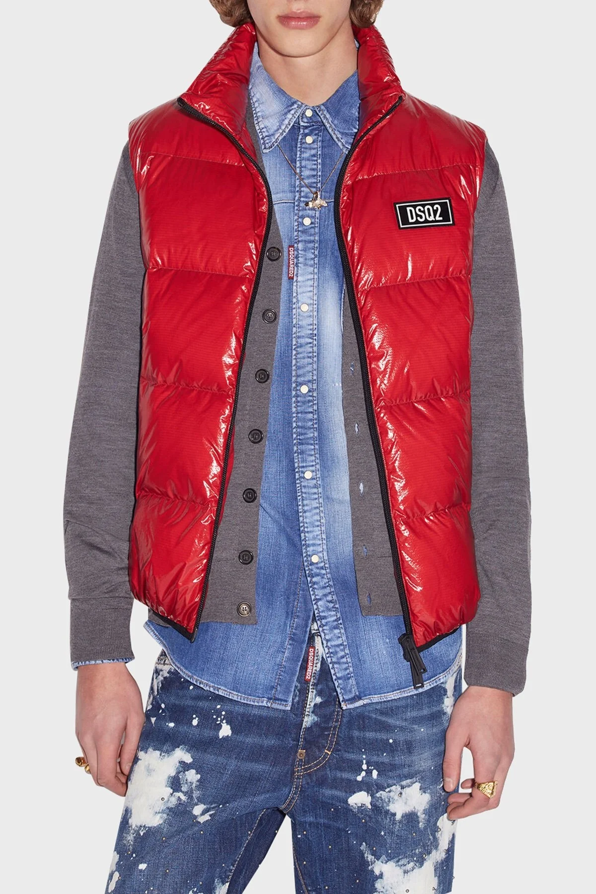 Dsquared2 Regular Fit Kuş Tüyü Dolgulu Dik Yaka Şişme Erkek Yelek S74FB0292 S54056 308 KIRMIZI - 1