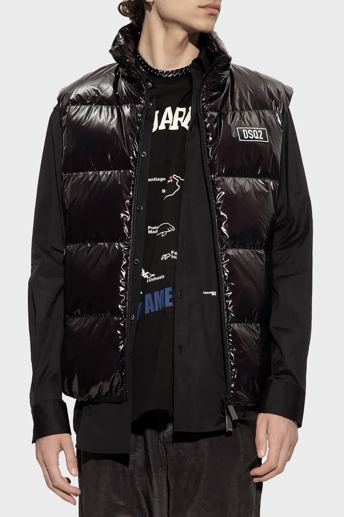 Dsquared2 Regular Fit Kuş Tüyü Dolgulu Dik Yaka Şişme Erkek Yelek S74FB0292 S54056 900 SİYAH - 1