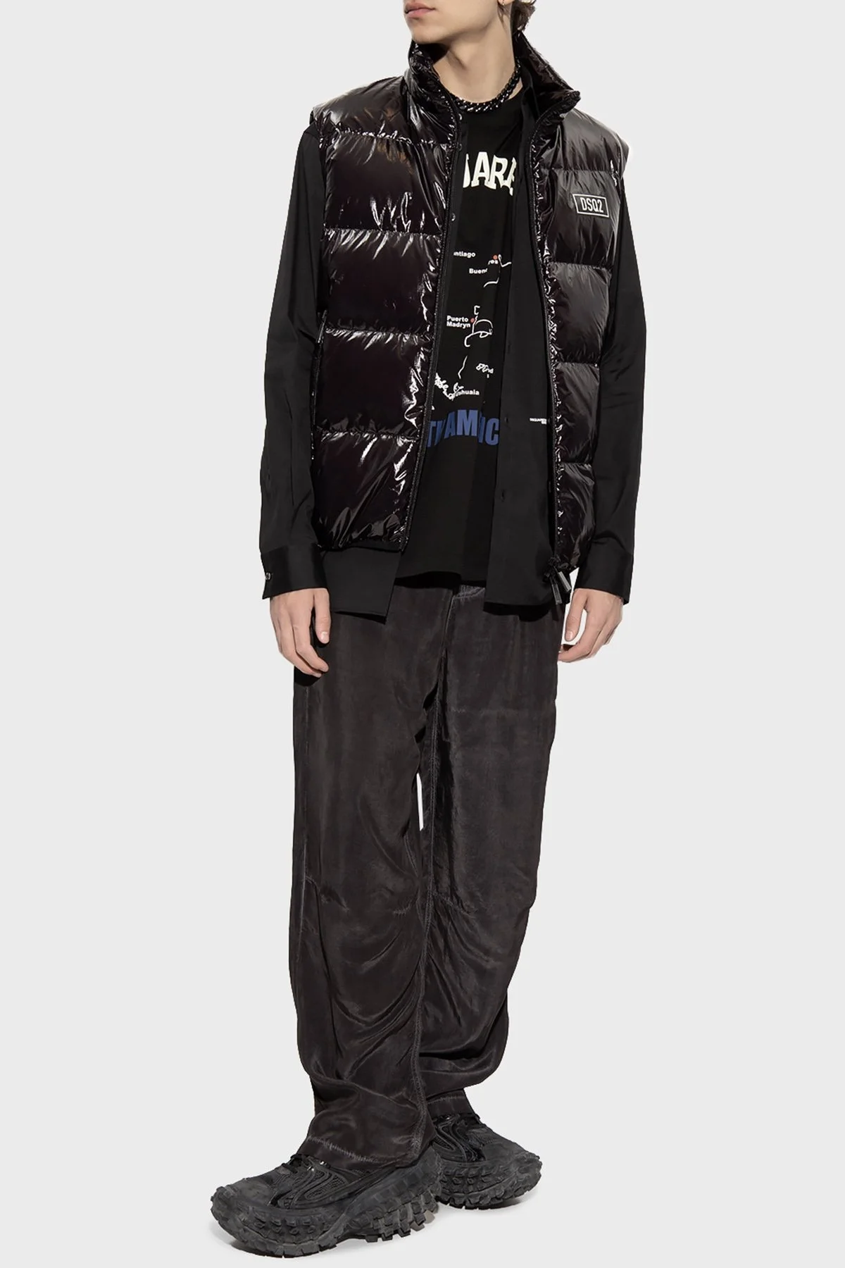 Dsquared2 Regular Fit Kuş Tüyü Dolgulu Dik Yaka Şişme Erkek Yelek S74FB0292 S54056 900 SİYAH - 2