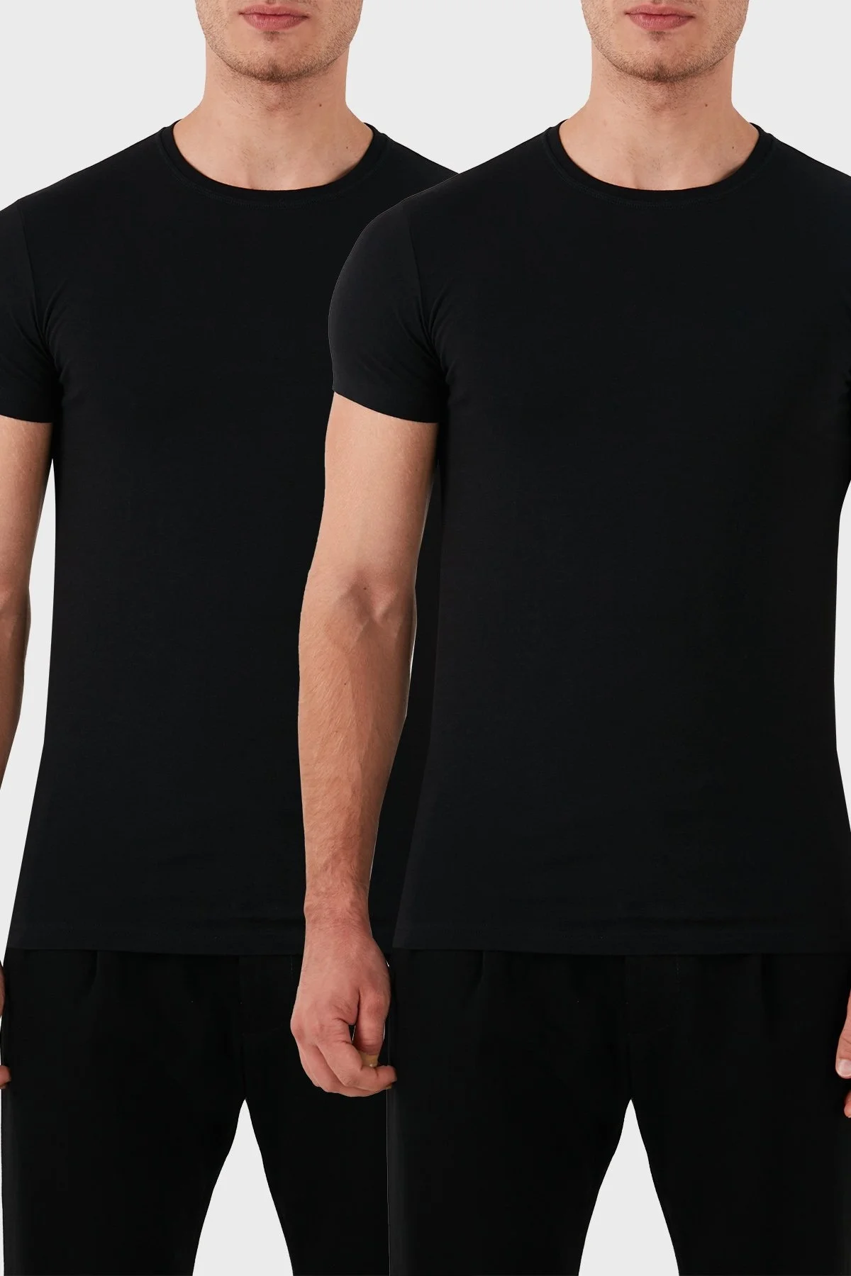 Dsquared2 Streç Pamuklu Bisiklet Yaka Slim Fit 2li Erkek T Shirt DCX410020 01 SİYAH - 1