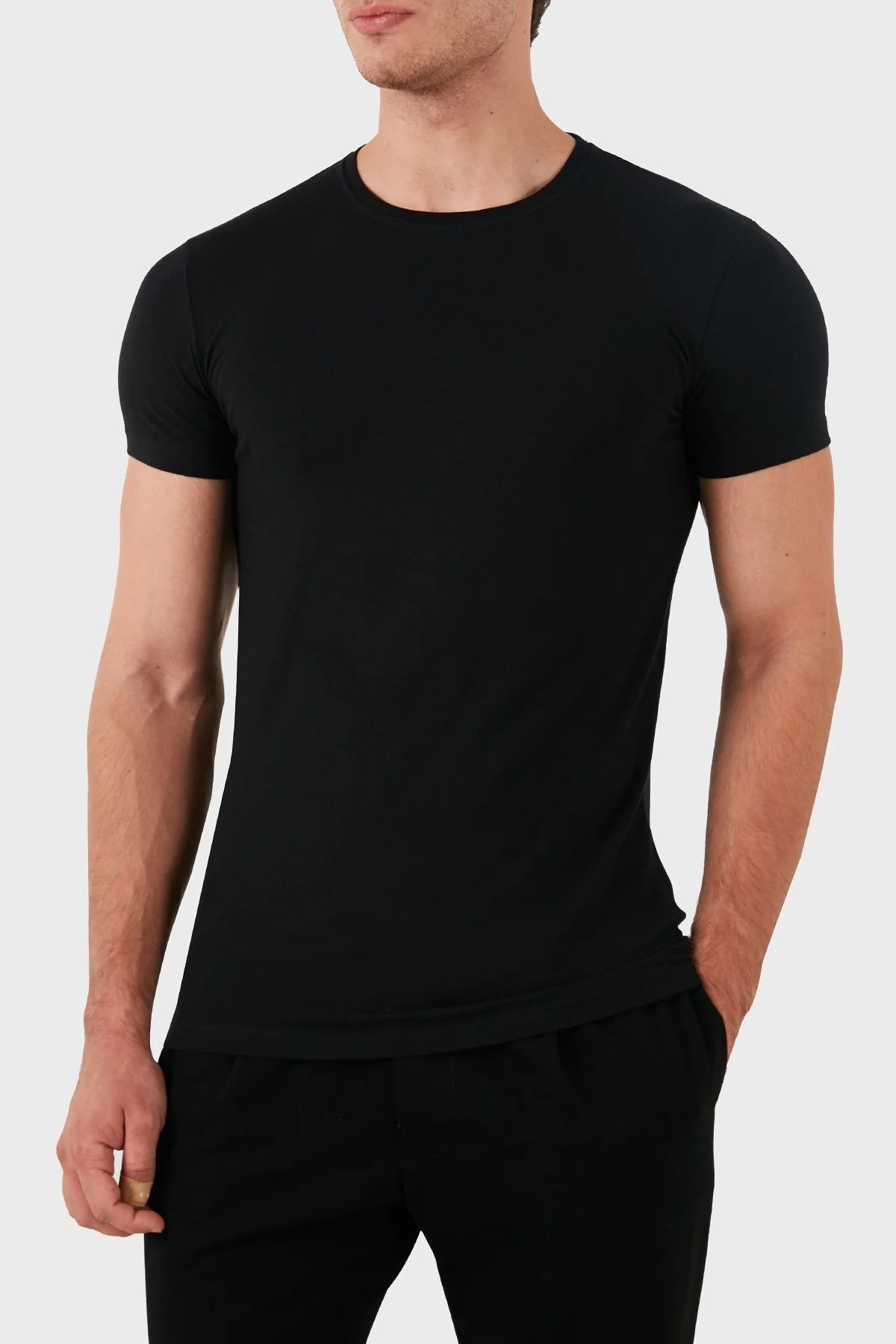 Dsquared2 Streç Pamuklu Bisiklet Yaka Slim Fit 2li Erkek T Shirt DCX410020 01 SİYAH - 4