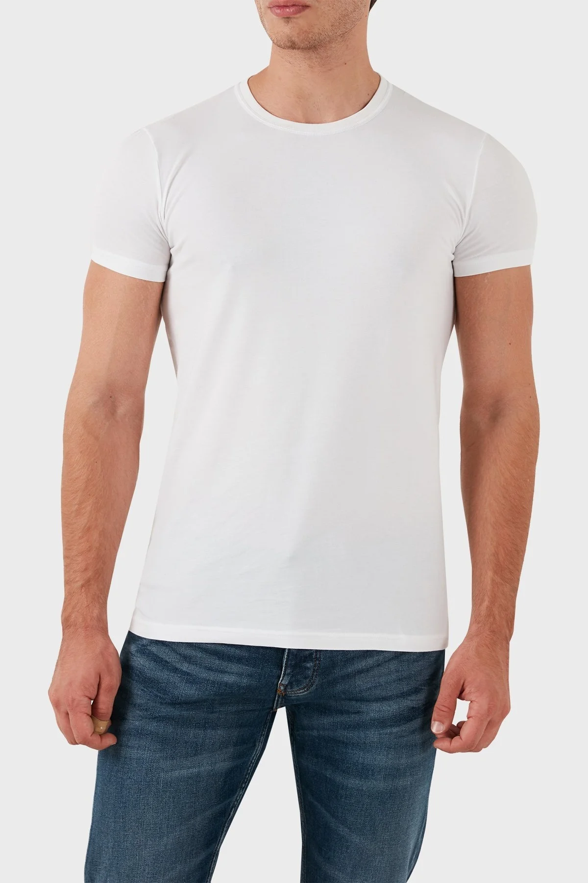 Dsquared2 Streç Pamuklu Bisiklet Yaka Slim Fit 2li Erkek T Shirt DCX410020 02 BEYAZ - 2