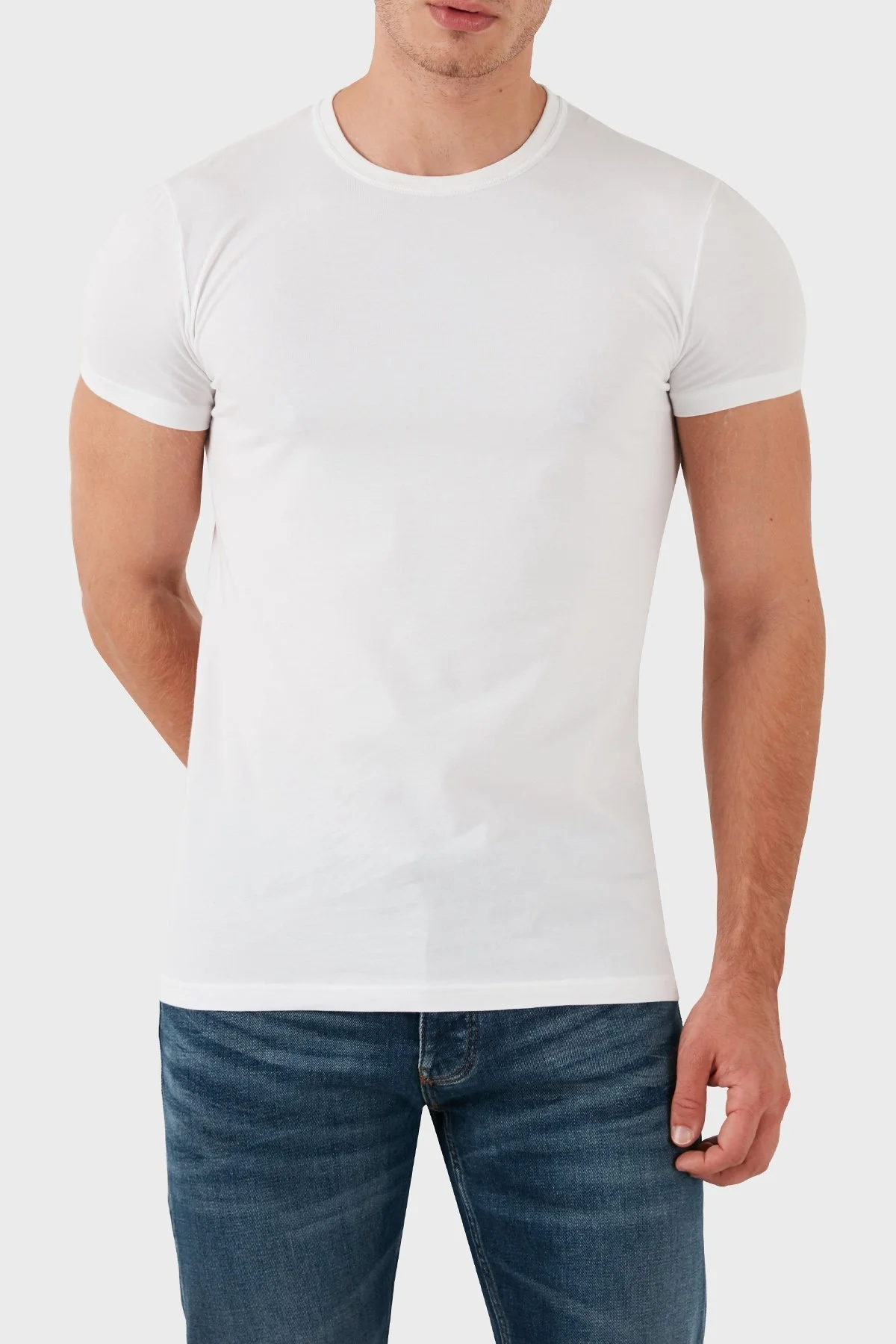 Dsquared2 Streç Pamuklu Bisiklet Yaka Slim Fit 2li Erkek T Shirt DCX410020 02 BEYAZ - 4