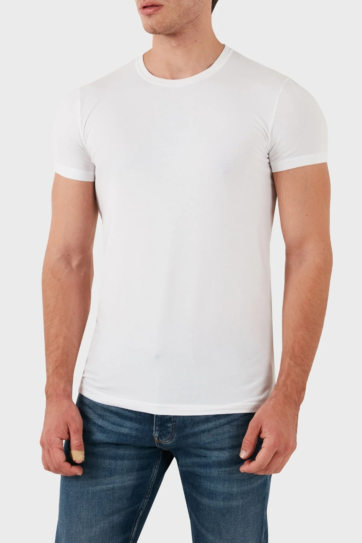 Dsquared2 Streç Pamuklu Bisiklet Yaka Slim Fit 2li Erkek T Shirt DCX410020 02 BEYAZ - 6