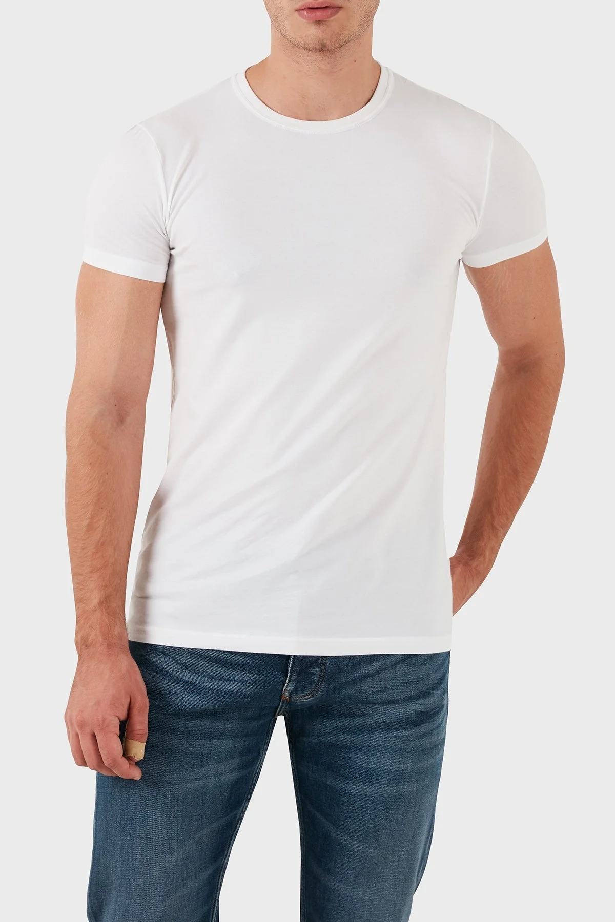 Dsquared2 Streç Pamuklu Bisiklet Yaka Slim Fit 2li Erkek T Shirt DCX410020 02 BEYAZ - 7