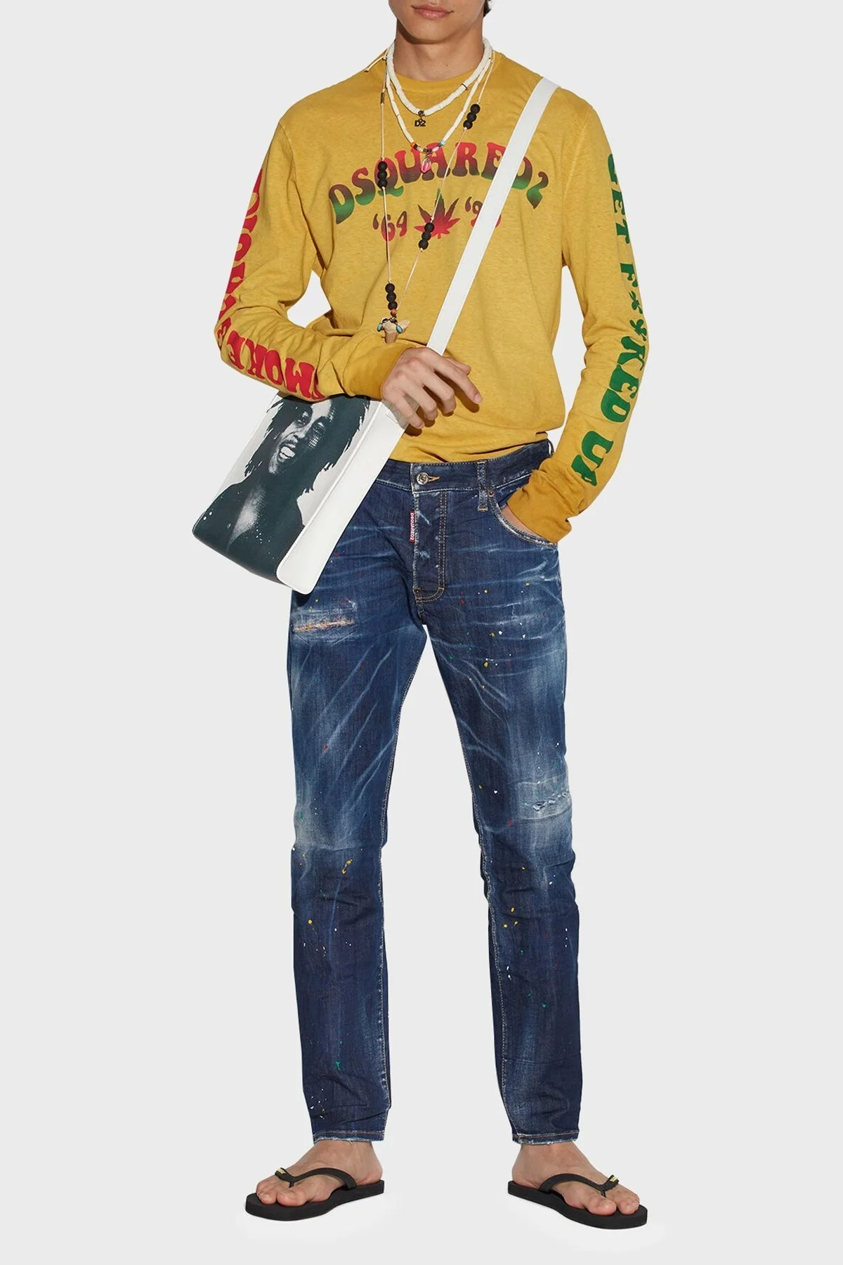 Dsquared2 Streç Pamuklu Boya Detaylı Slim Fit Skater Jeans Erkek Kot Pantolon S71LB1165 S30789 470 LACİVERT - 1