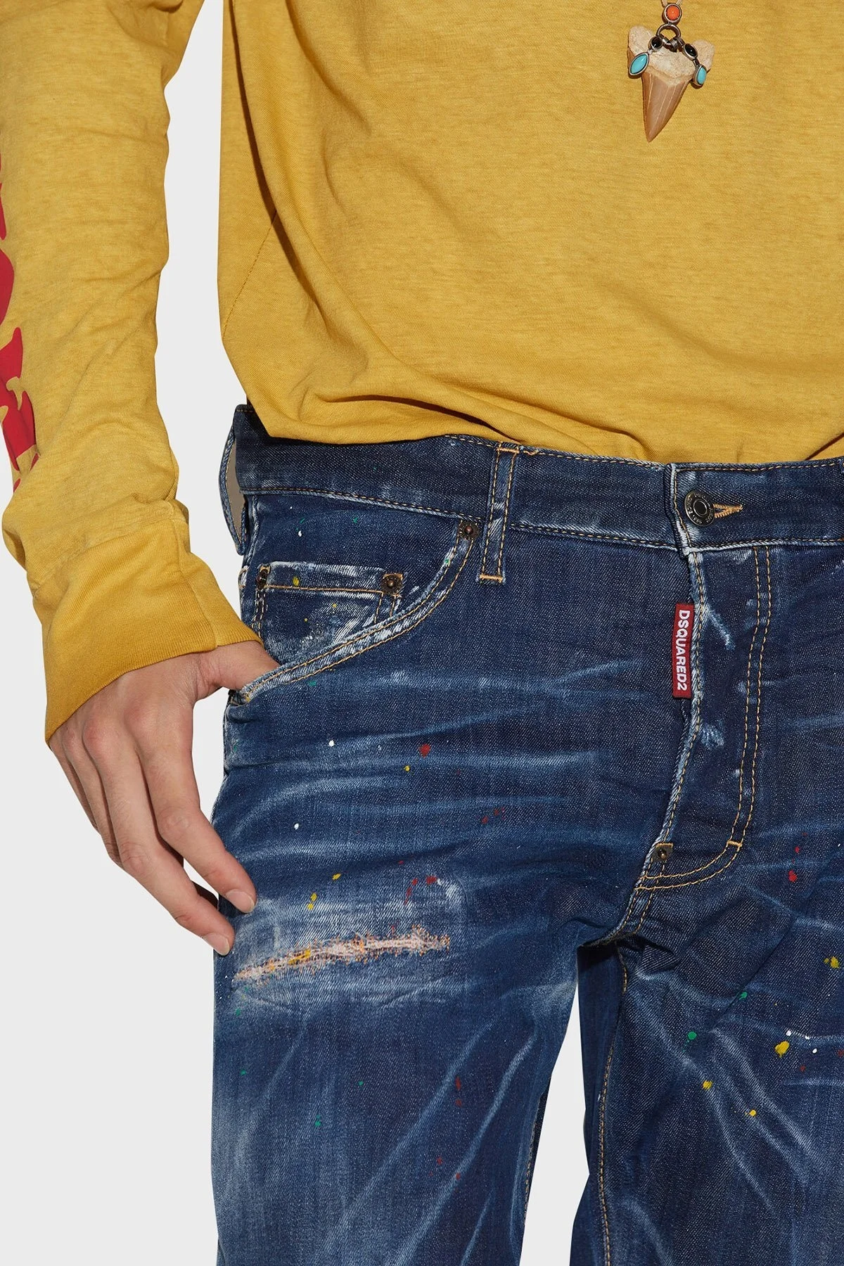 Dsquared2 Streç Pamuklu Boya Detaylı Slim Fit Skater Jeans Erkek Kot Pantolon S71LB1165 S30789 470 LACİVERT - 4