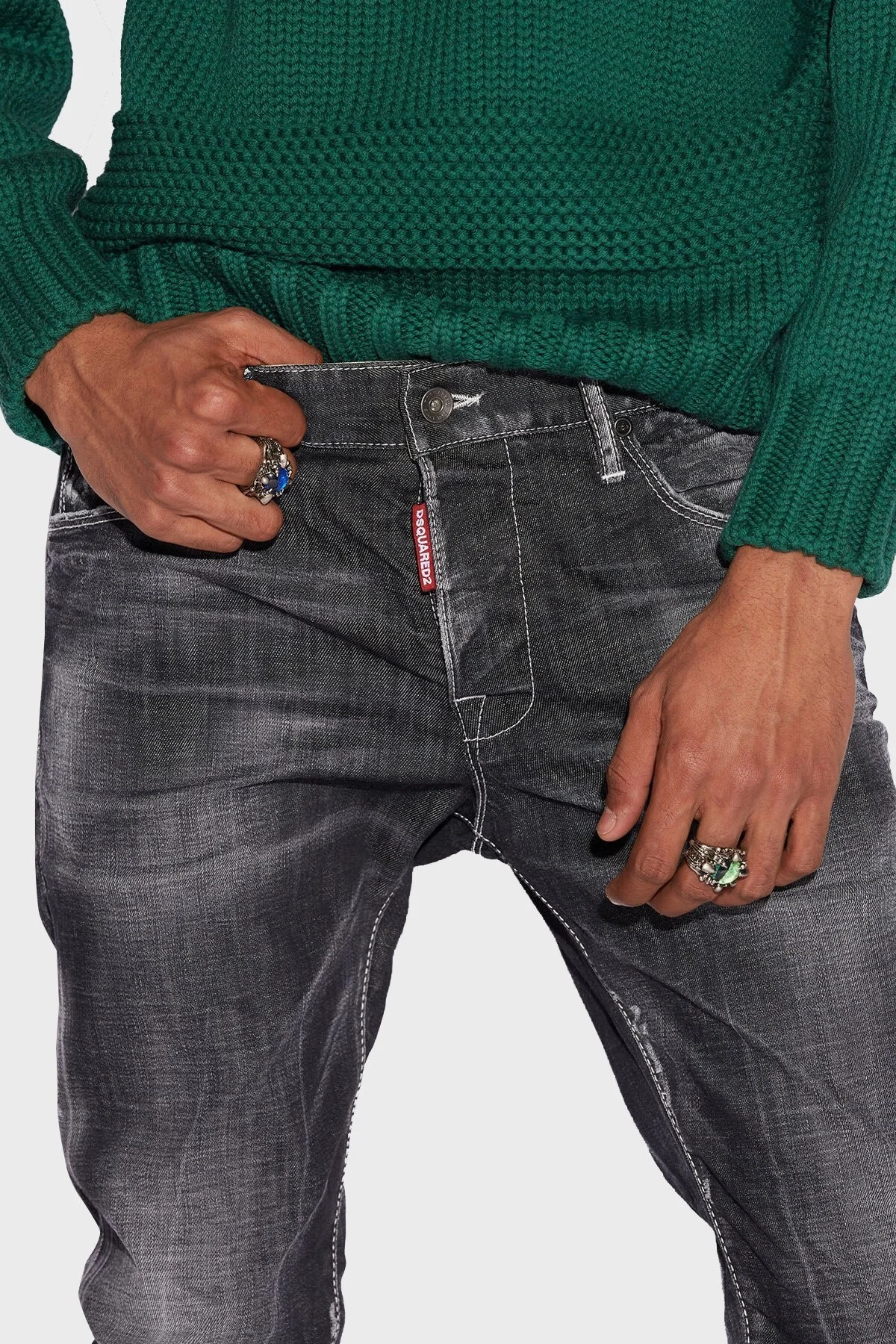 Dsquared2 Streç Pamuklu Düşük Bel Skinny Skater Jeans Erkek Kot Pantolon S71LB1088 S30357 900 SİYAH - 4