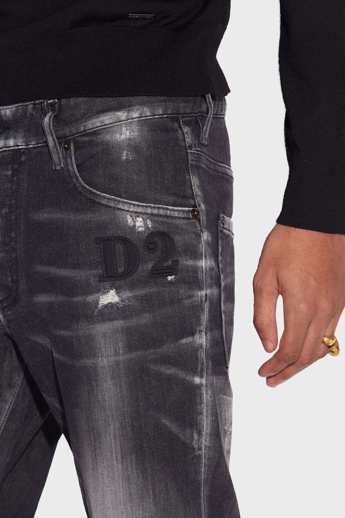 Dsquared2 Streç Pamuklu Düşük Bel Skinny Skater Jeans Erkek Kot Pantolon S74LB1180 S30503 900 SİYAH - 4