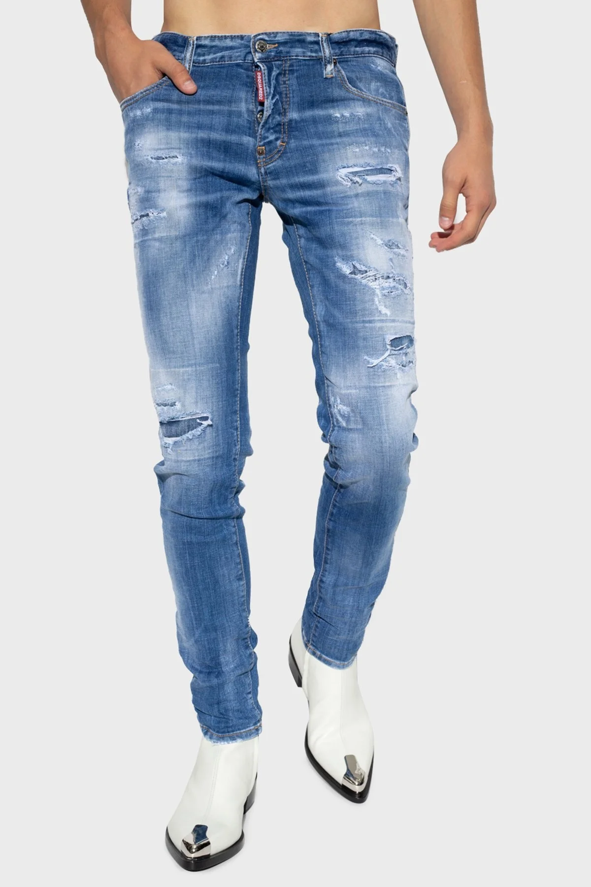 Dsquared2 Streç Pamuklu Normal Bel Dar Paça Slim Jeans Erkek Kot Pantolon S71LB1123 S30342 470 LACİVERT - 1