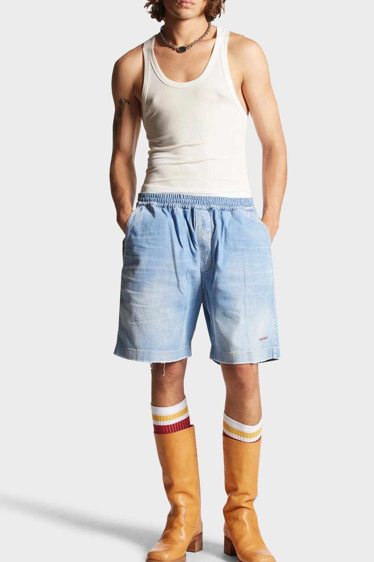 Dsquared2 Streç Pamuklu Oversize Fit Normal Bel Geniş Paça Erkek Short S74MU0823 S30341 470 MAVİ - 6