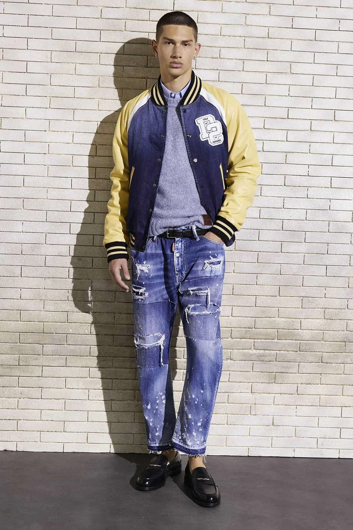 Dsquared2 Streç Pamuklu Regular Fit Kolej Yaka Bomber Erkek Ceket S74AM1451 S30664 470 LACİVERT - 8