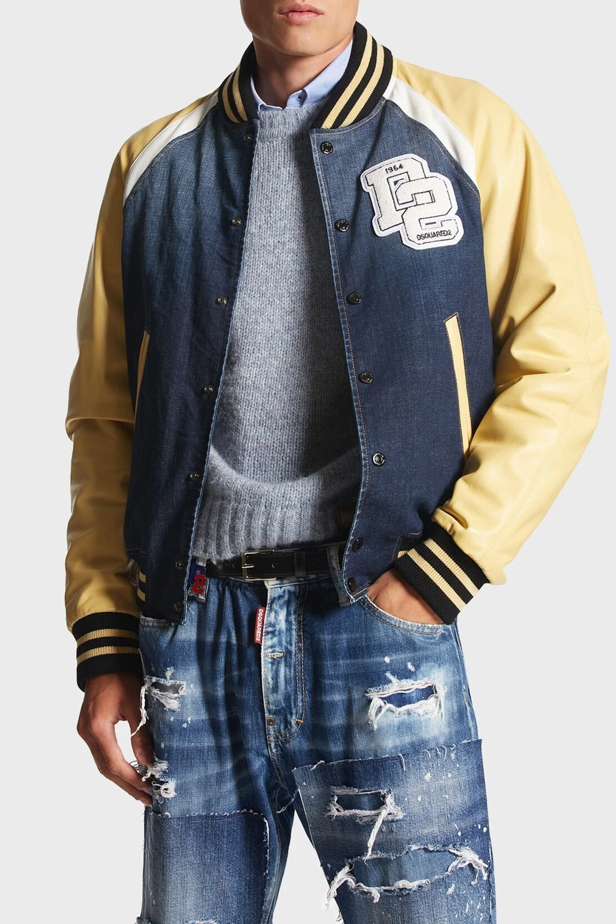 Dsquared2 Streç Pamuklu Regular Fit Kolej Yaka Bomber Erkek Ceket S74AM1451 S30664 470 LACİVERT - 9