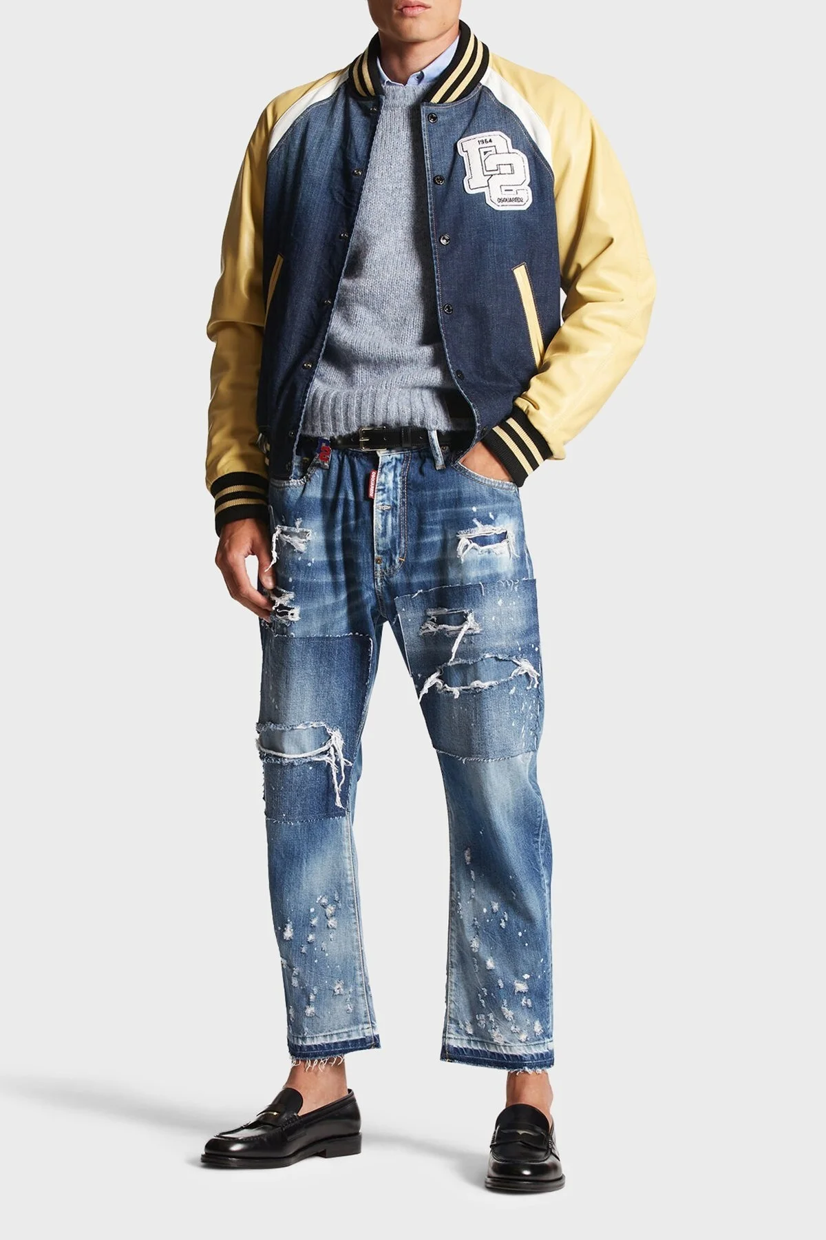 Dsquared2 Streç Pamuklu Regular Fit Kolej Yaka Bomber Erkek Ceket S74AM1451 S30664 470 LACİVERT - 11