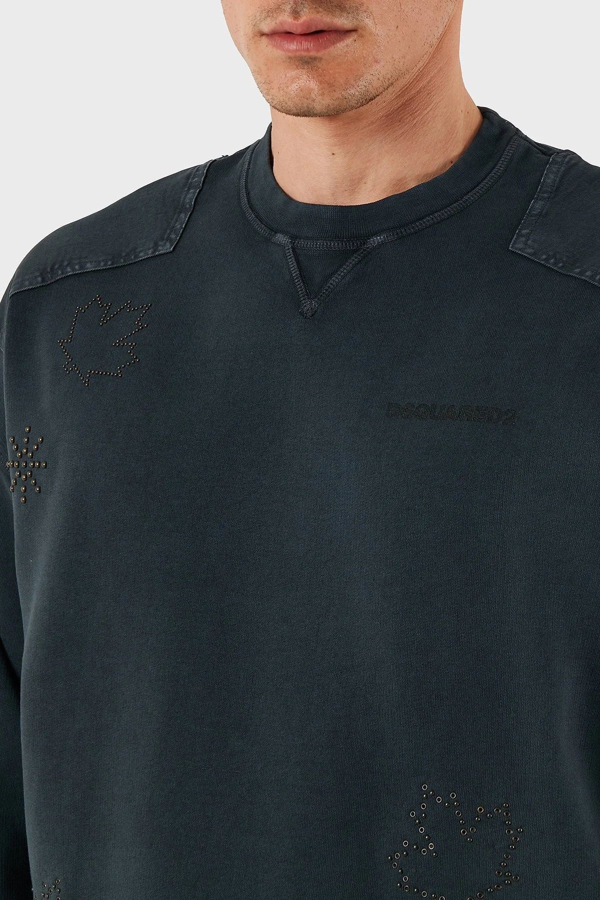 Dsquared2 Streç Pamuklu Regular Fit Zımba Detaylı Bisiklet Yaka Erkek Sweat S74GU0752 S25539 814 ANTRASİT - 10