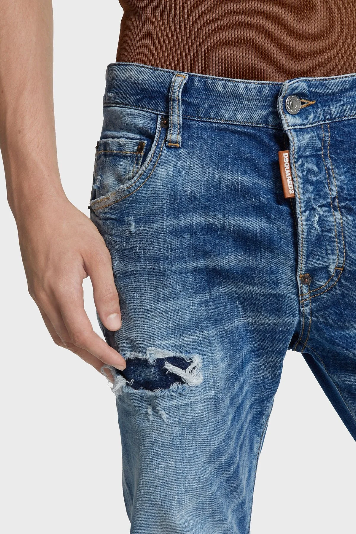 Dsquared2 Streç Pamuklu Skinny Fit Normal Bel Dar Paça Jeans Erkek Kot Pantolon S71LB1577 S30342 470 MAVİ - 9