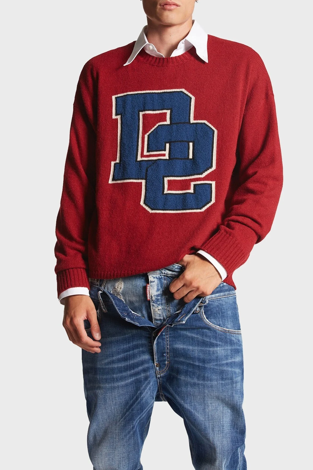 Dsquared2 Yün Karışımlı Regular Fit Bisiklet Yaka Erkek Kazak S74HA1417 S18471 961 KIRMIZI - 6