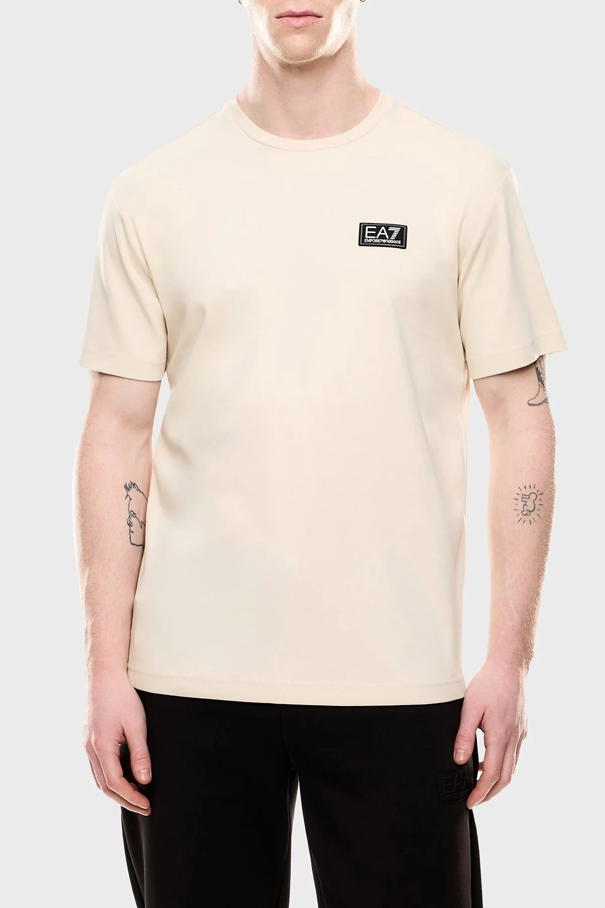 EA7 % 100 Pamuk Regular Fit Bisiklet Yaka Logolu Erkek T Shirt 7M000516 AF14616 U1079 KREM - 1