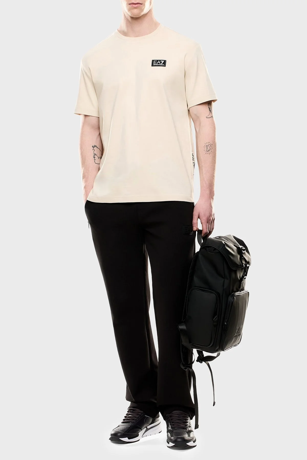 EA7 % 100 Pamuk Regular Fit Bisiklet Yaka Logolu Erkek T Shirt 7M000516 AF14616 U1079 KREM - 2
