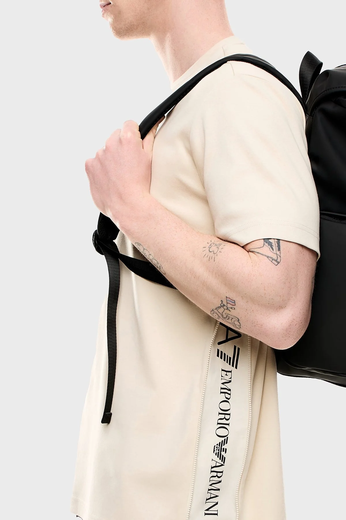 EA7 % 100 Pamuk Regular Fit Bisiklet Yaka Logolu Erkek T Shirt 7M000516 AF14616 U1079 KREM - 4