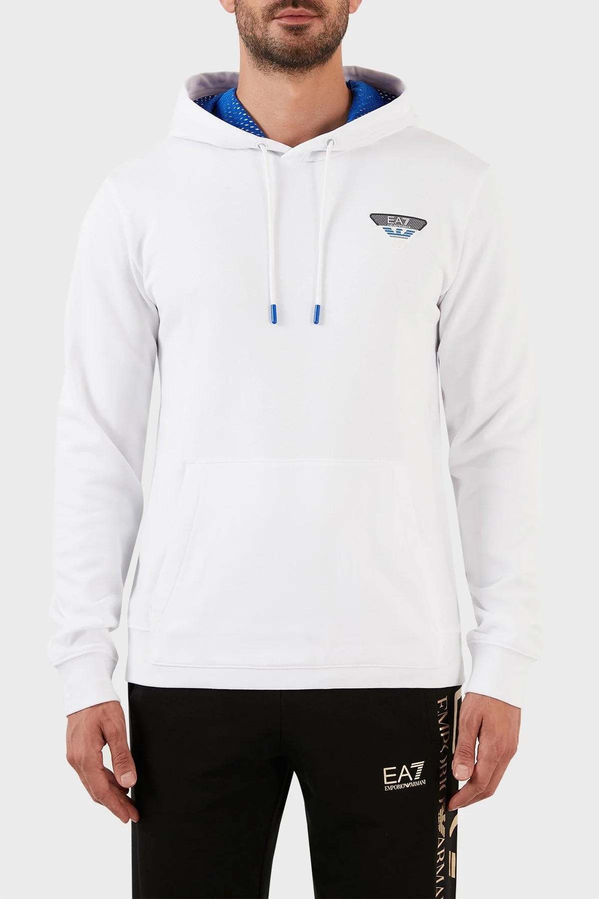 EA7 % 100 Pamuk Regular Fit Cepli Kapüşonlu Erkek Sweat 6LPM72 PJEQZ 1100 BEYAZ - 1