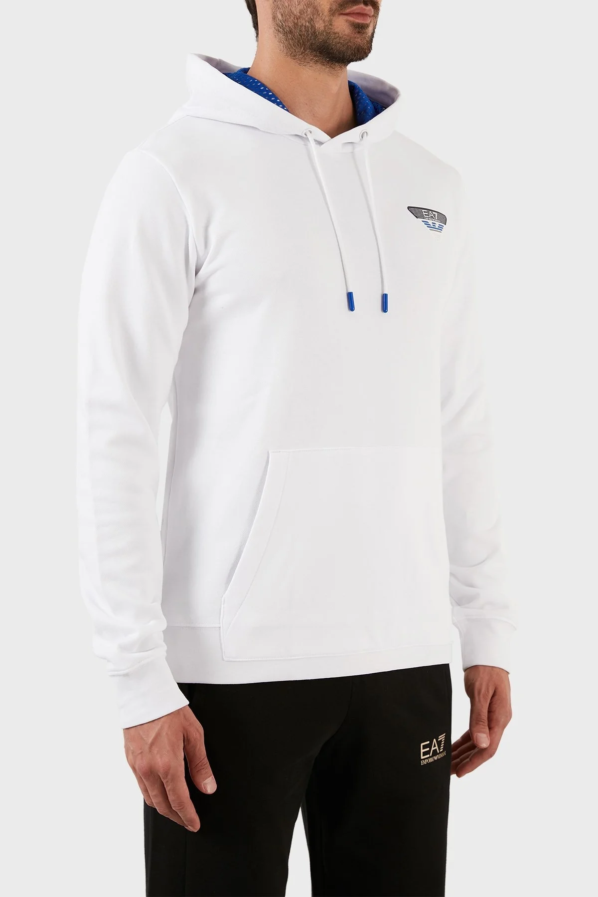 EA7 % 100 Pamuk Regular Fit Cepli Kapüşonlu Erkek Sweat 6LPM72 PJEQZ 1100 BEYAZ - 3