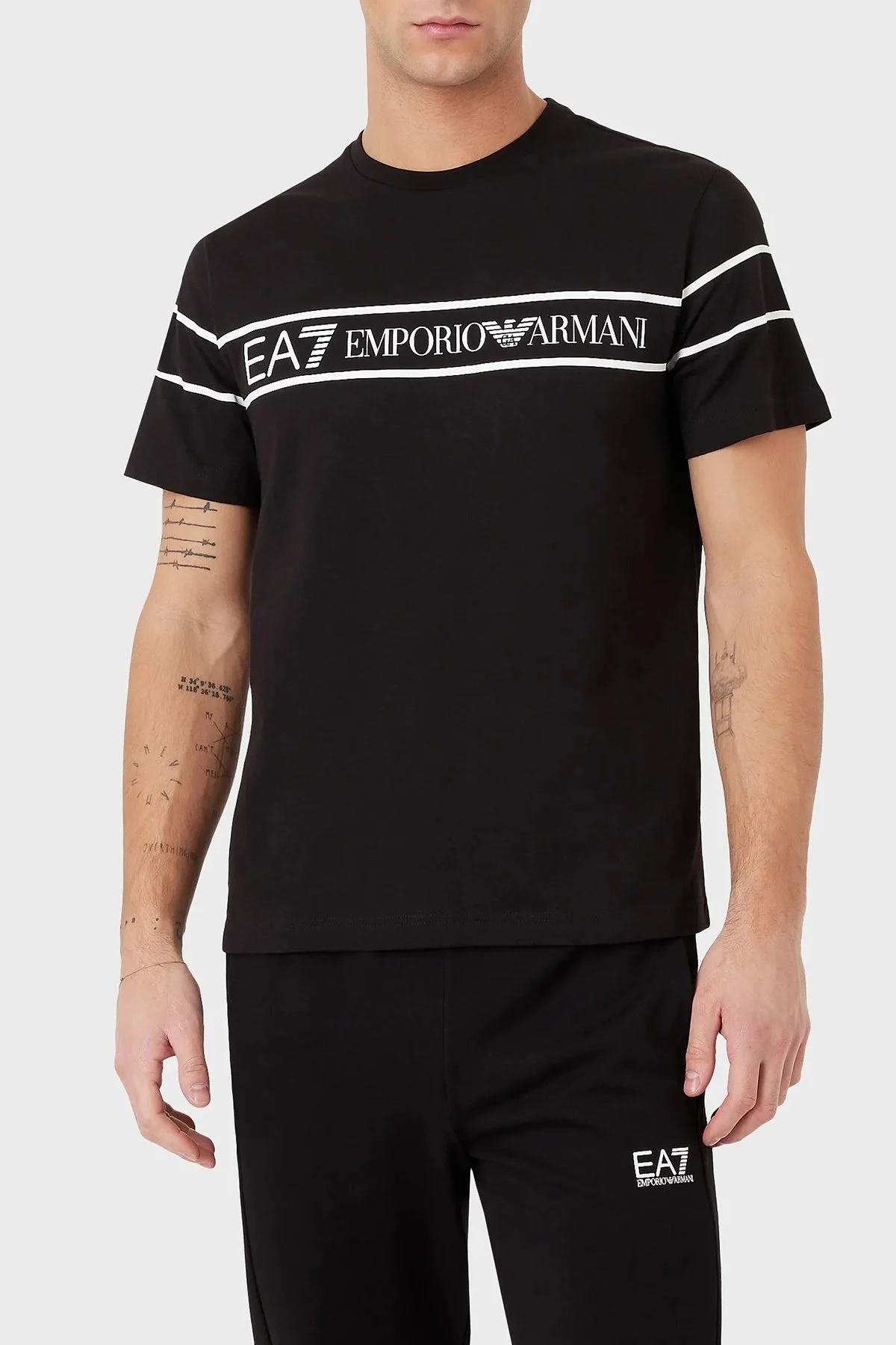 EA7 Baskılı % 100 Pamuk Regular Fit Bisiklet Yaka Erkek T Shirt 3RPT46 PJ02Z 0200 SİYAH - 1