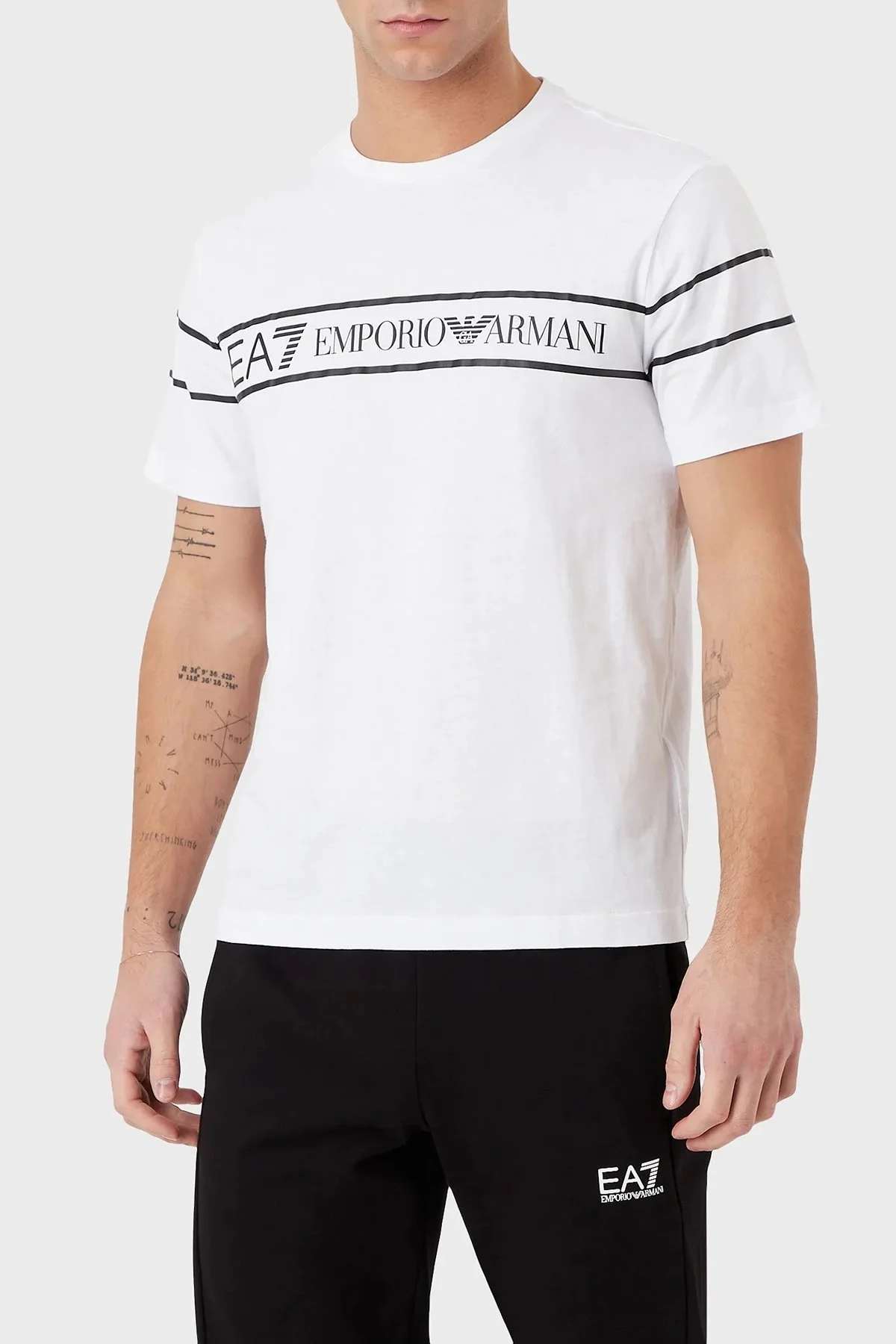 EA7 Baskılı % 100 Pamuk Regular Fit Bisiklet Yaka Erkek T Shirt 3RPT46 PJ02Z 1100 BEYAZ - 1