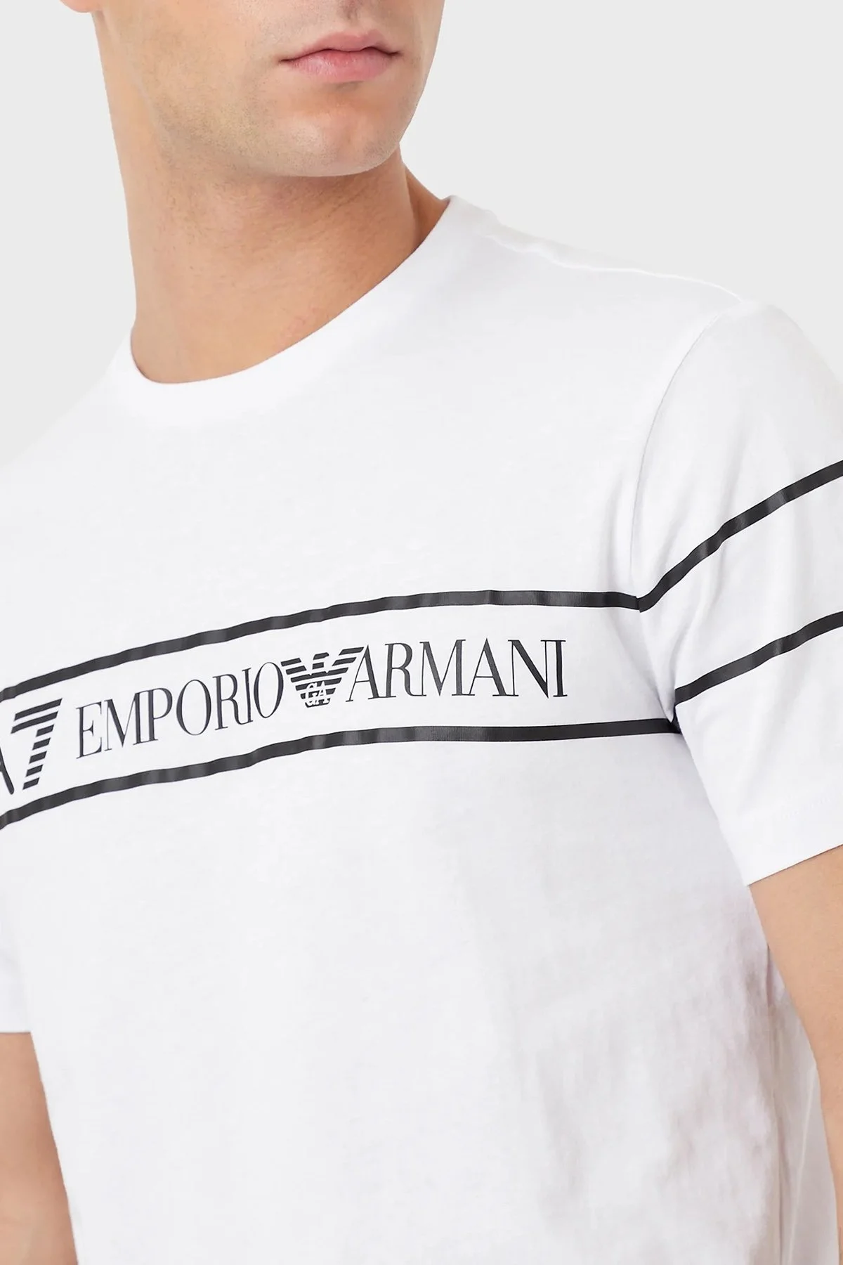 EA7 Baskılı % 100 Pamuk Regular Fit Bisiklet Yaka Erkek T Shirt 3RPT46 PJ02Z 1100 BEYAZ - 2