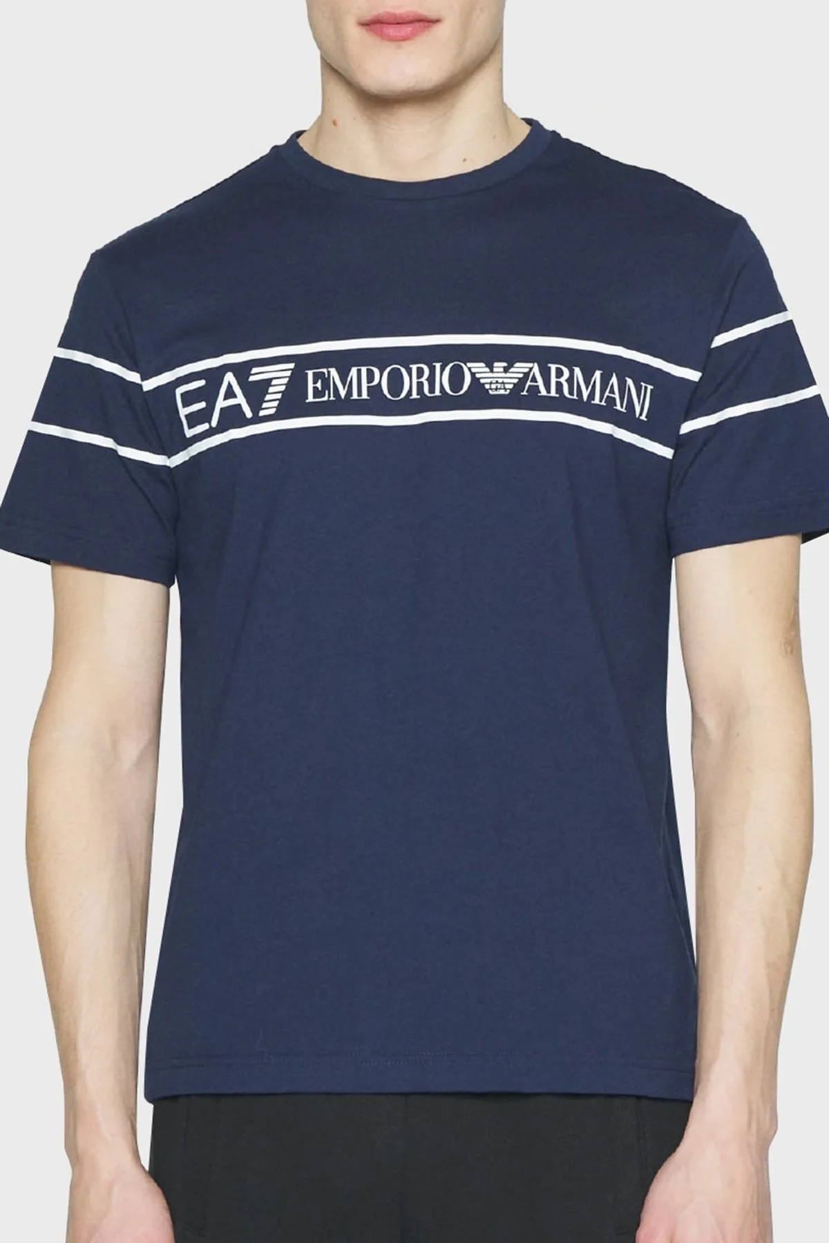 EA7 Baskılı % 100 Pamuk Regular Fit Bisiklet Yaka Erkek T Shirt 3RPT46 PJ02Z 1554 LACİVERT - 1