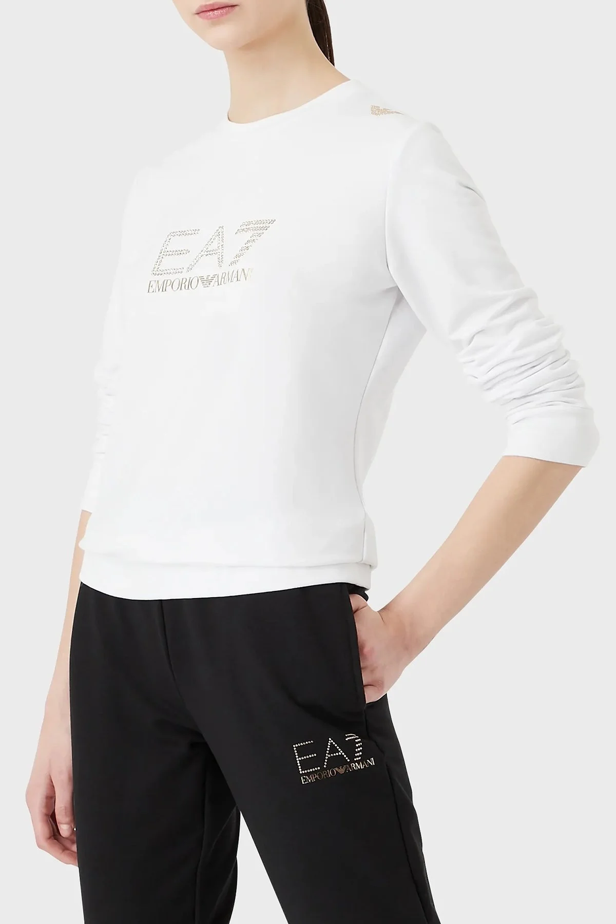 EA7 Baskılı Regular Fit Bisiklet Yaka Bayan Sweat 8NTM45 TJ9RZ 1100 BEYAZ - 1