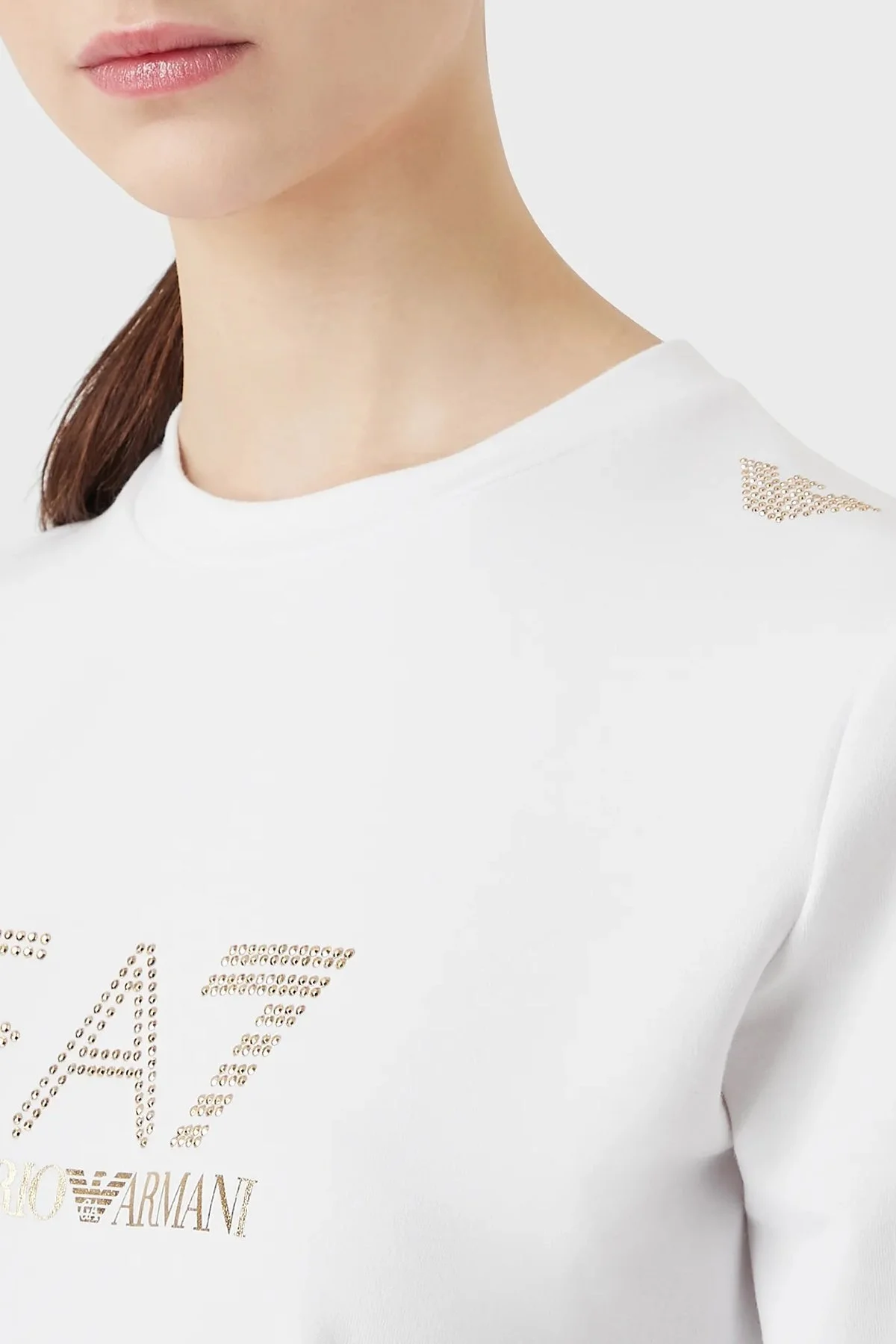 EA7 Baskılı Regular Fit Bisiklet Yaka Bayan Sweat 8NTM45 TJ9RZ 1100 BEYAZ - 2