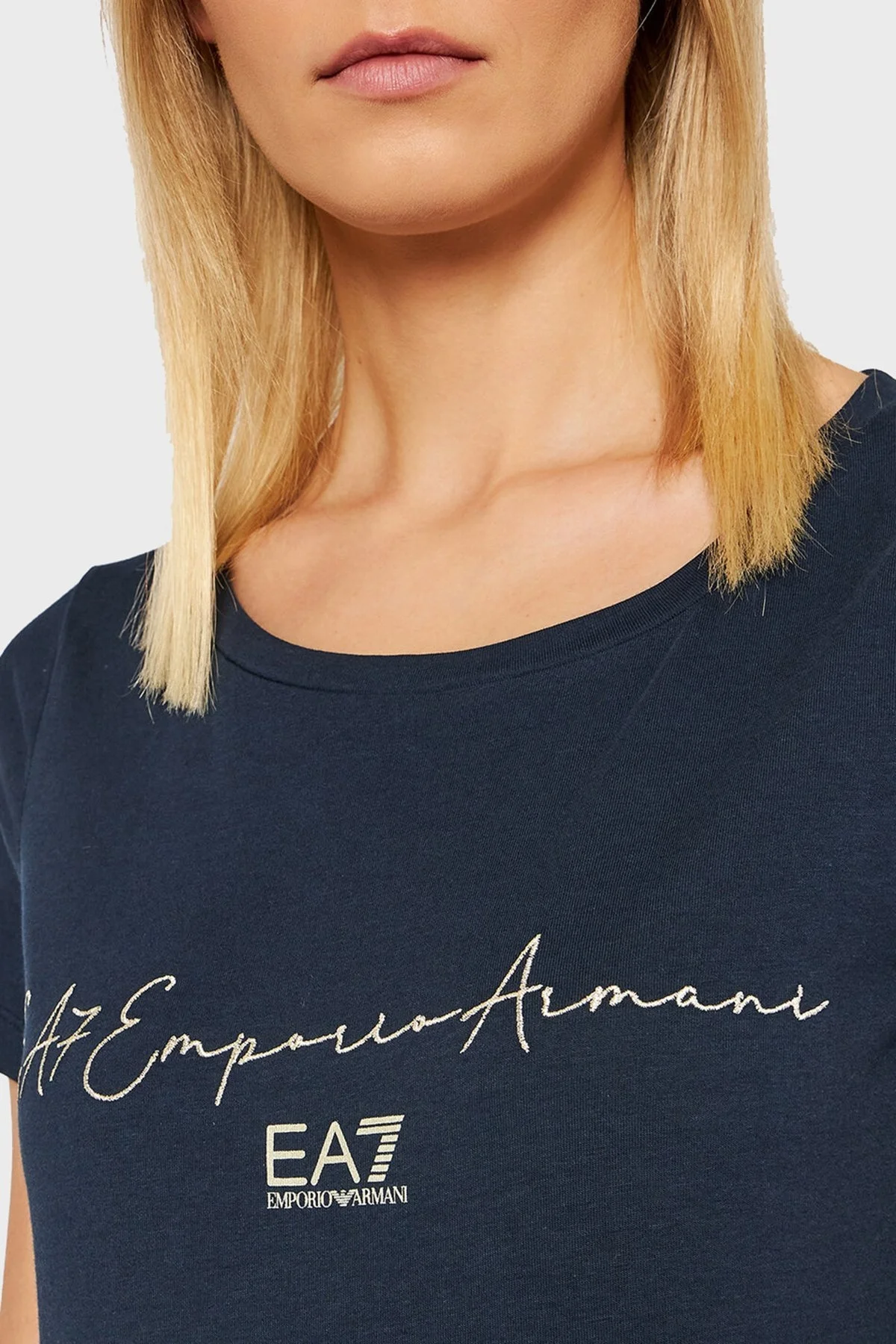 EA7 Baskılı Regular Fit Bisiklet Yaka Pamuklu Bayan T Shirt 3LTT16 TJCRZ 1554 LACİVERT - 3