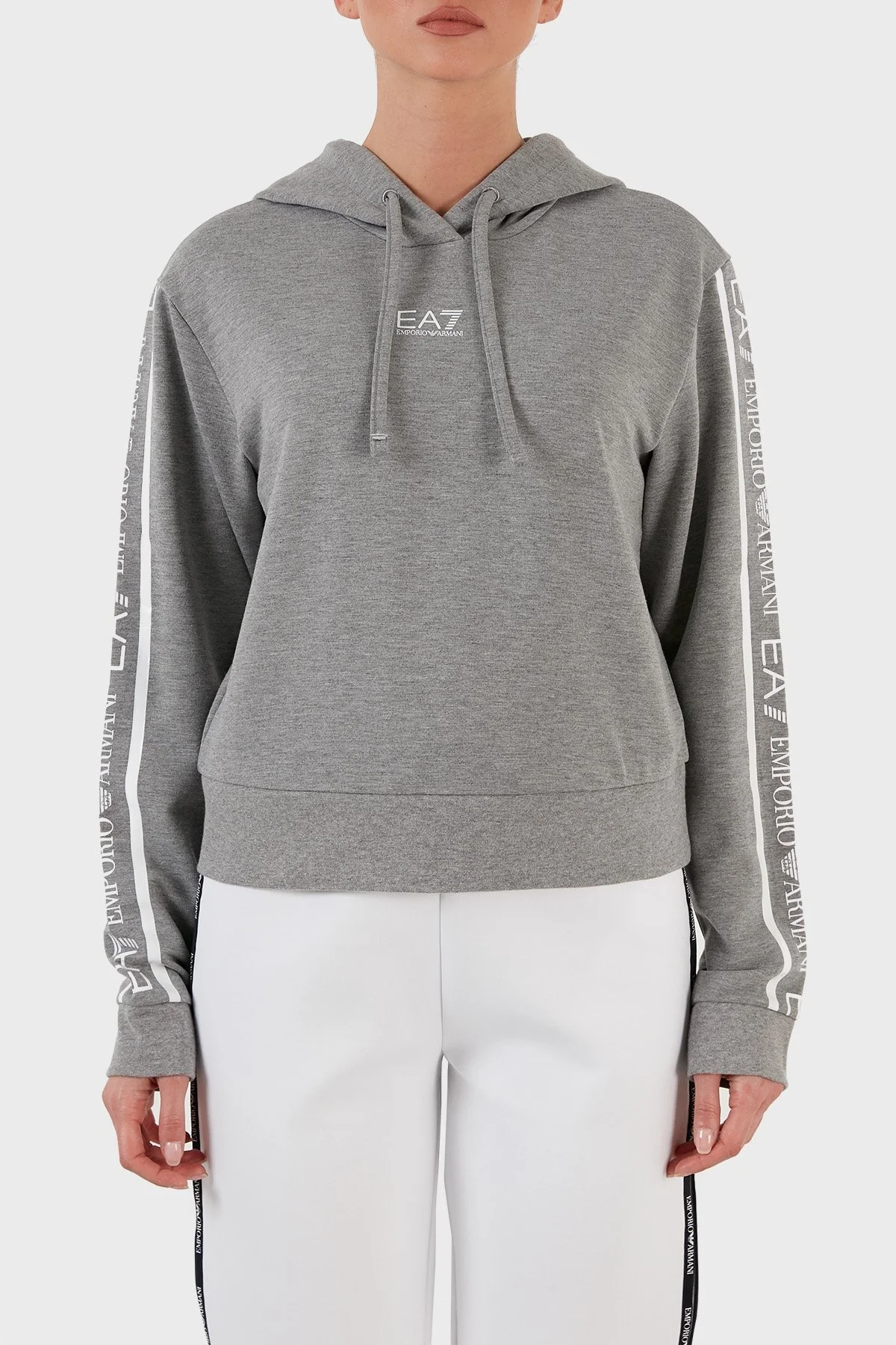 EA7 Baskılı Regular Fit Kapüşonlu Bayan Sweat 6KTM08 TJAVZ 3905 GRİ - 1