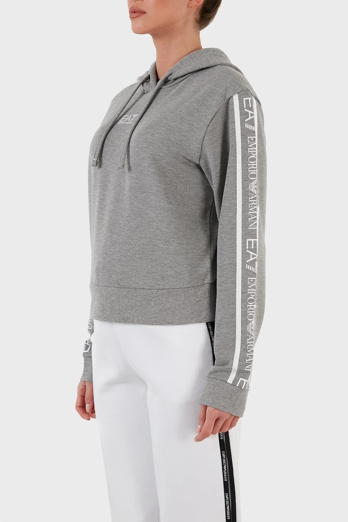 EA7 Baskılı Regular Fit Kapüşonlu Bayan Sweat 6KTM08 TJAVZ 3905 GRİ - 2