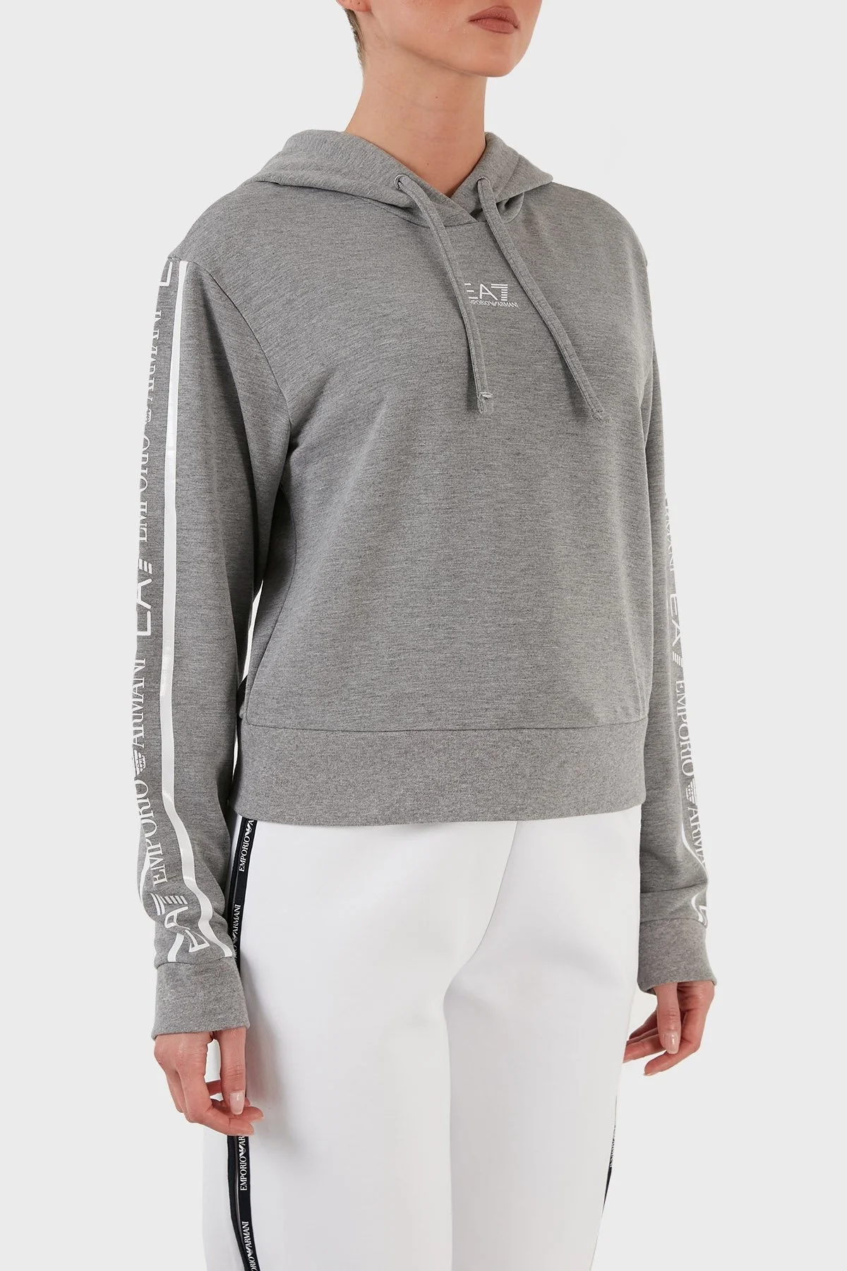 EA7 Baskılı Regular Fit Kapüşonlu Bayan Sweat 6KTM08 TJAVZ 3905 GRİ - 3