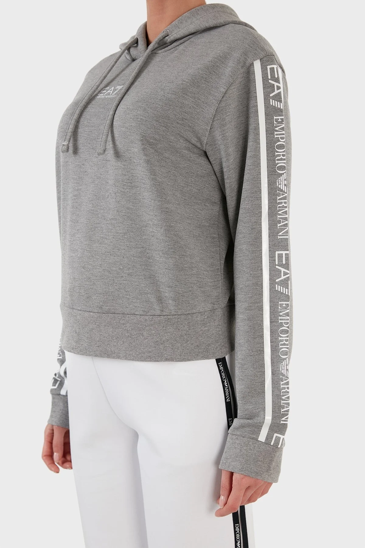 EA7 Baskılı Regular Fit Kapüşonlu Bayan Sweat 6KTM08 TJAVZ 3905 GRİ - 4