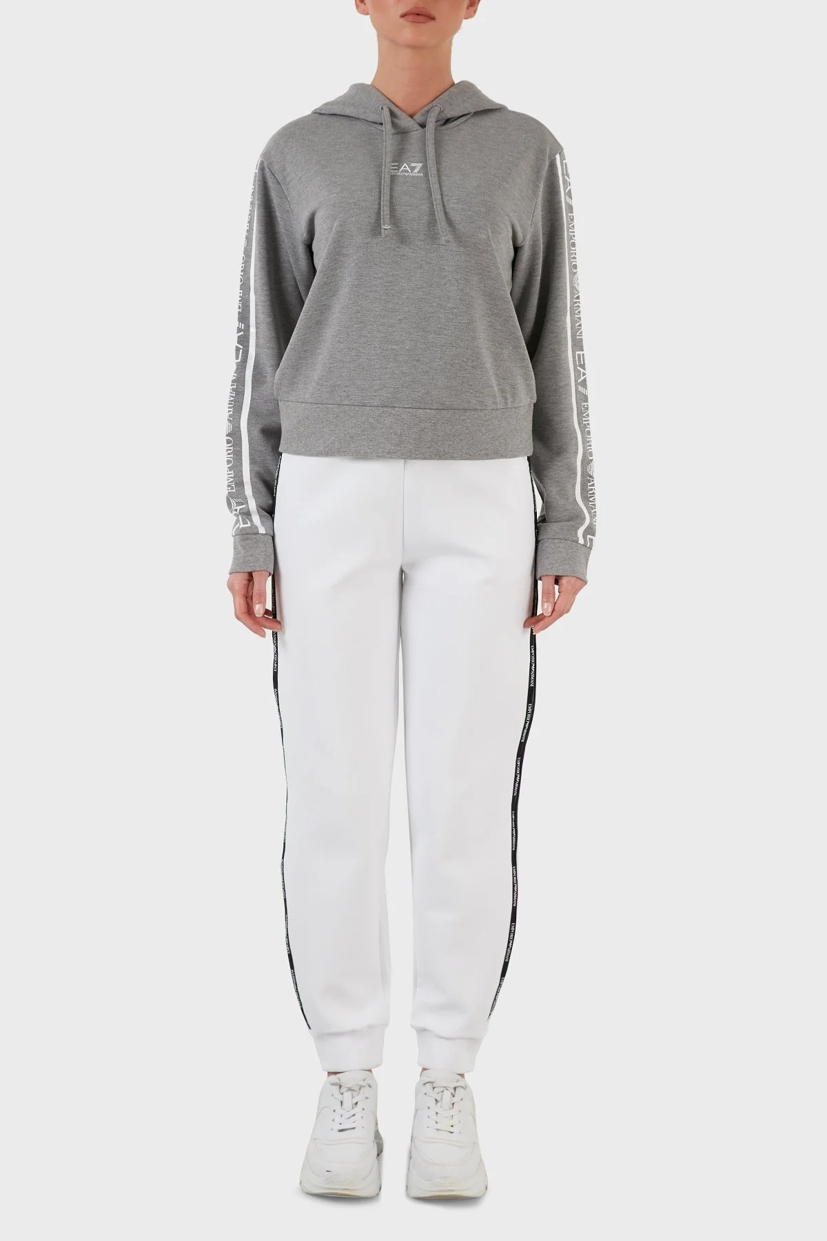 EA7 Baskılı Regular Fit Kapüşonlu Bayan Sweat 6KTM08 TJAVZ 3905 GRİ - 5