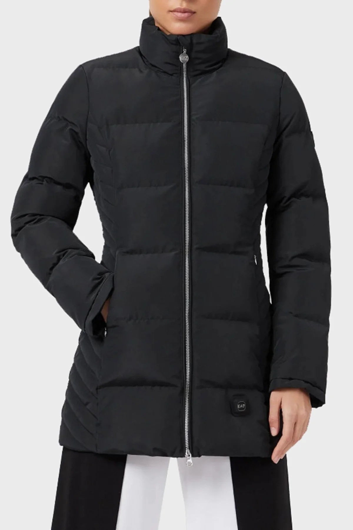 EA7 Cepli Fermuarlı Regular Fit Dik Yaka Şişme Bayan Mont S 6KTK10 TN8AZ 1200 SİYAH - 1