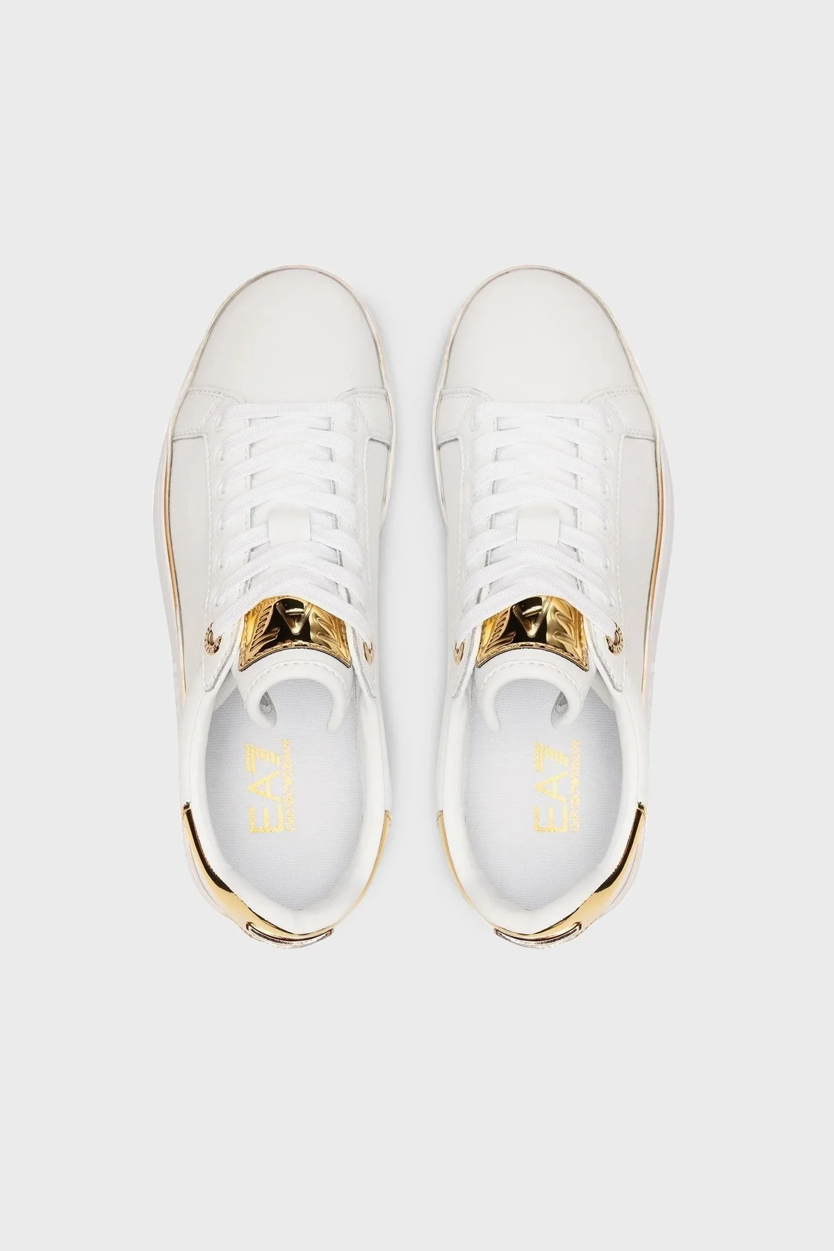 EA7 Deri Sneaker Bayan Ayakkabı X7X009 XK329 R579 BEYAZ-GOLD - 3