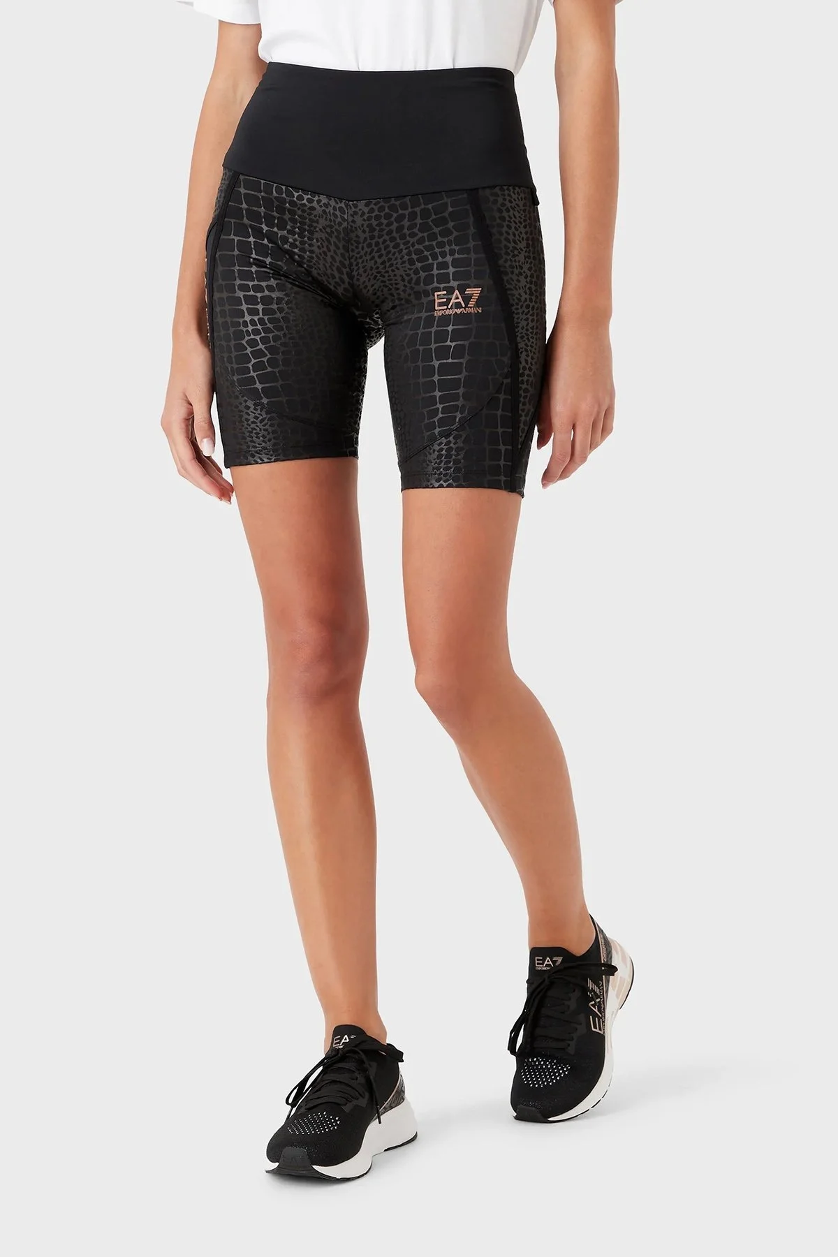 EA7 Desenli Streç Dokulu Yüksek Bel Dizüstü Bayan Short 3RTS58 TJNRZ 2223 SİYAH - 1