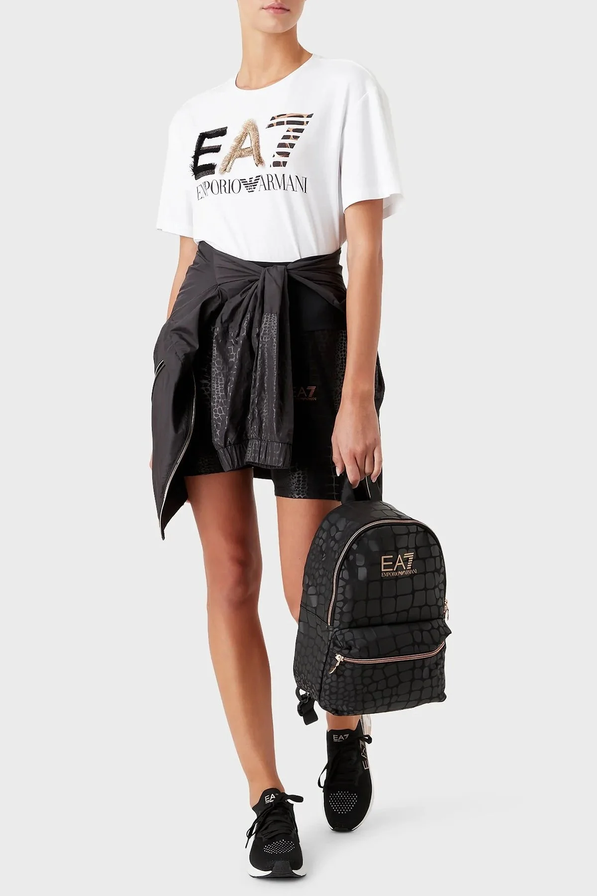 EA7 Desenli Streç Dokulu Yüksek Bel Dizüstü Bayan Short 3RTS58 TJNRZ 2223 SİYAH - 2