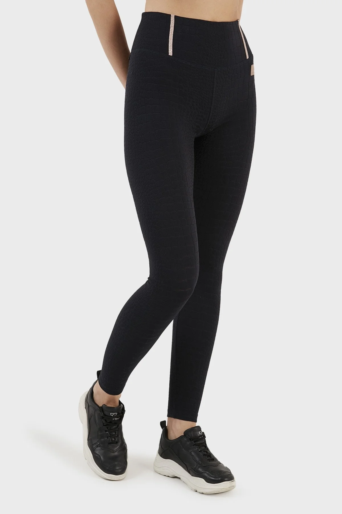 EA7 Dokulu Yüksek Bel Slim Fit Bayan Tayt 3RTP51 TJKEZ 1200 SİYAH - 3