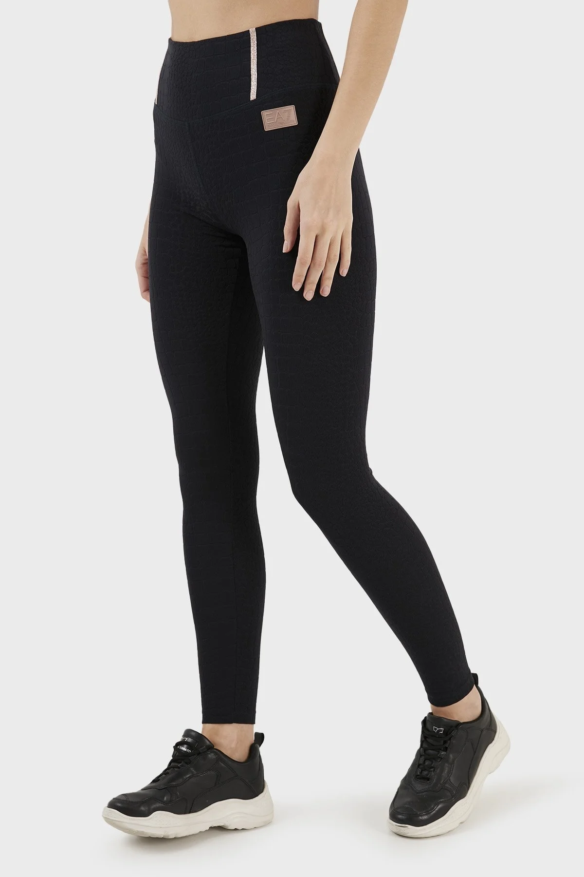 EA7 Dokulu Yüksek Bel Slim Fit Bayan Tayt 3RTP51 TJKEZ 1200 SİYAH - 4
